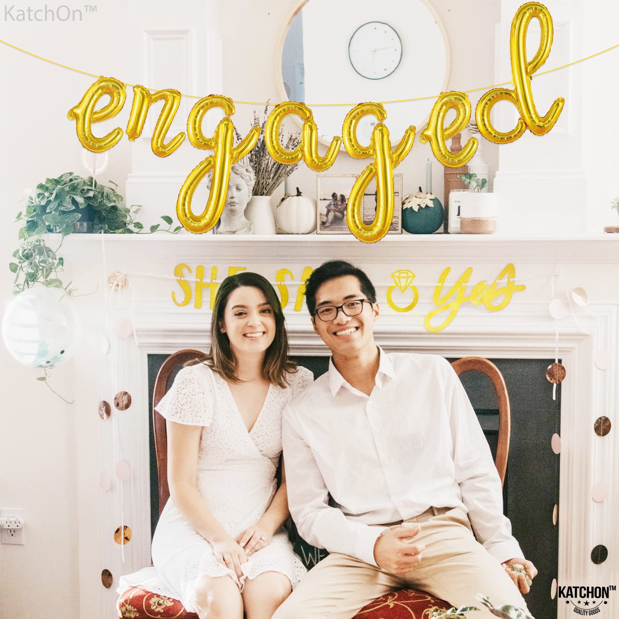KatchOn Engaged Balloon Banner for Engagement Party Decorations (Gold, 10 ft) w58ir