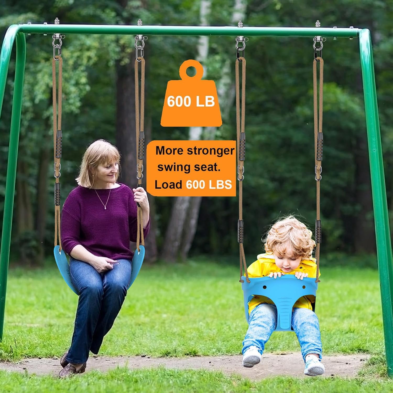 Runstore High Back Full Bucket Toddler Swing with Adjustable Rope and Locking Carabiners (Blue, 600 lb) 9353r