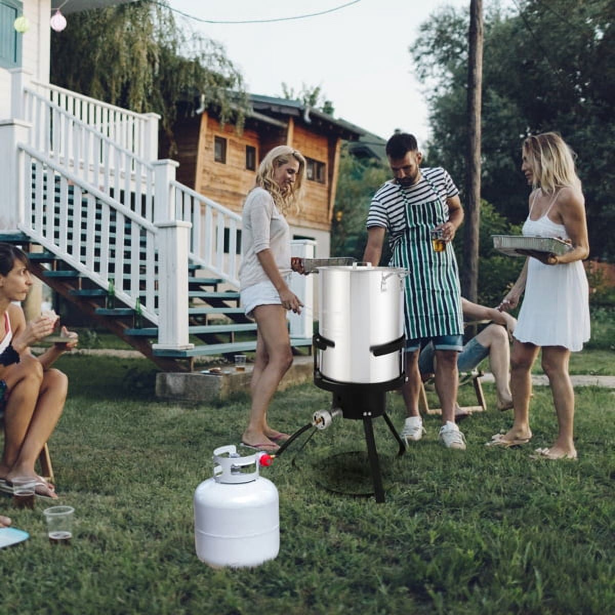 AMEEL Outdoor Gas Fryer Cooking Station with 30qt and 10qt Pots (Black, 13 in x 32 in) o1q1e