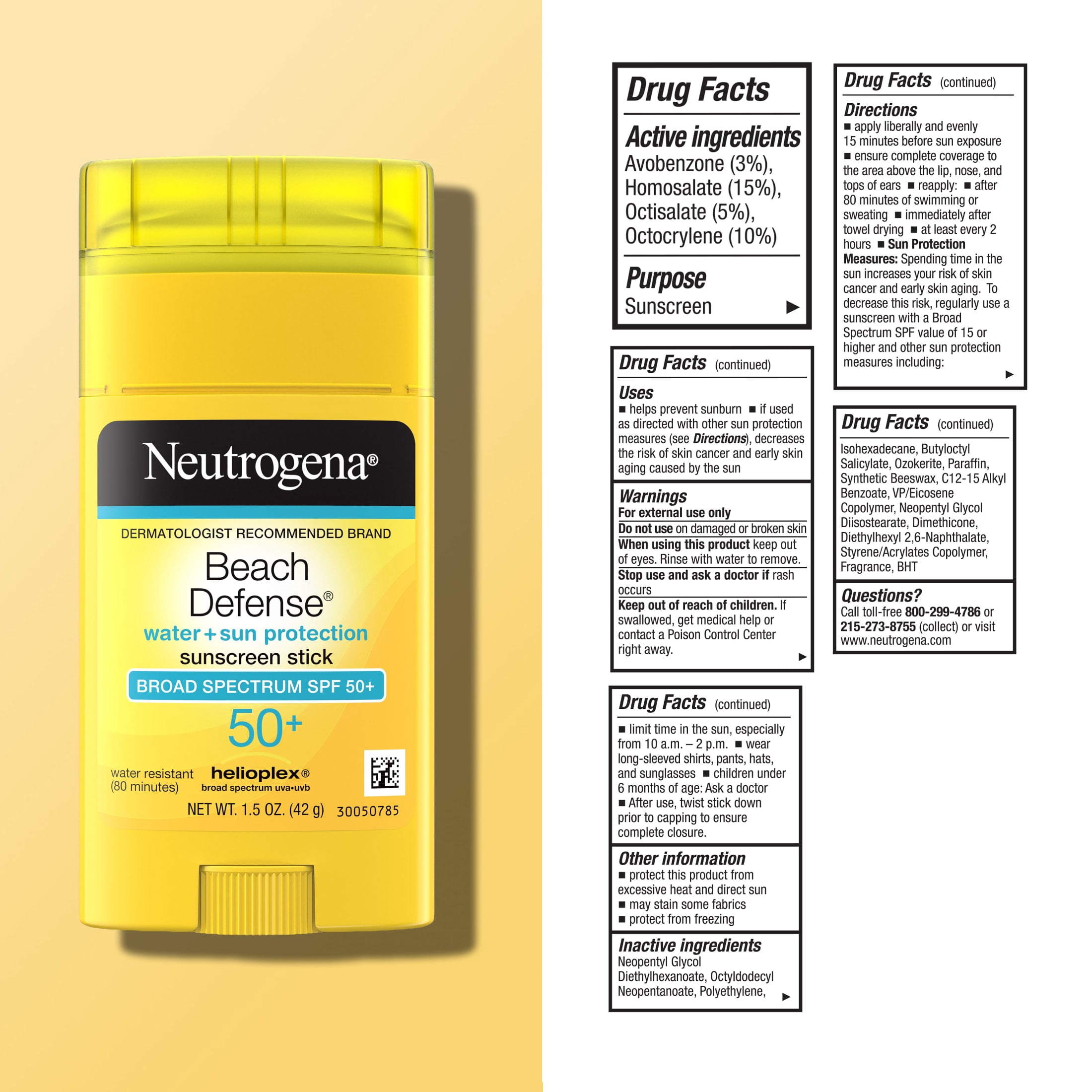 Neutrogena Beach Defense SPF 50+ Face Sunscreen Stick, Broad Spectrum UVA/UVB Protection (1.5 oz) too7d