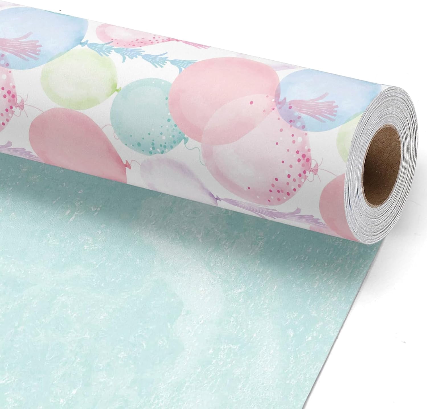 Generic Pastel Birthday Wrapping Paper, Watercolor Balloon Confetti Design for Kids and Adults (Multicolor, 17 in x 33 ft) 5ijy8