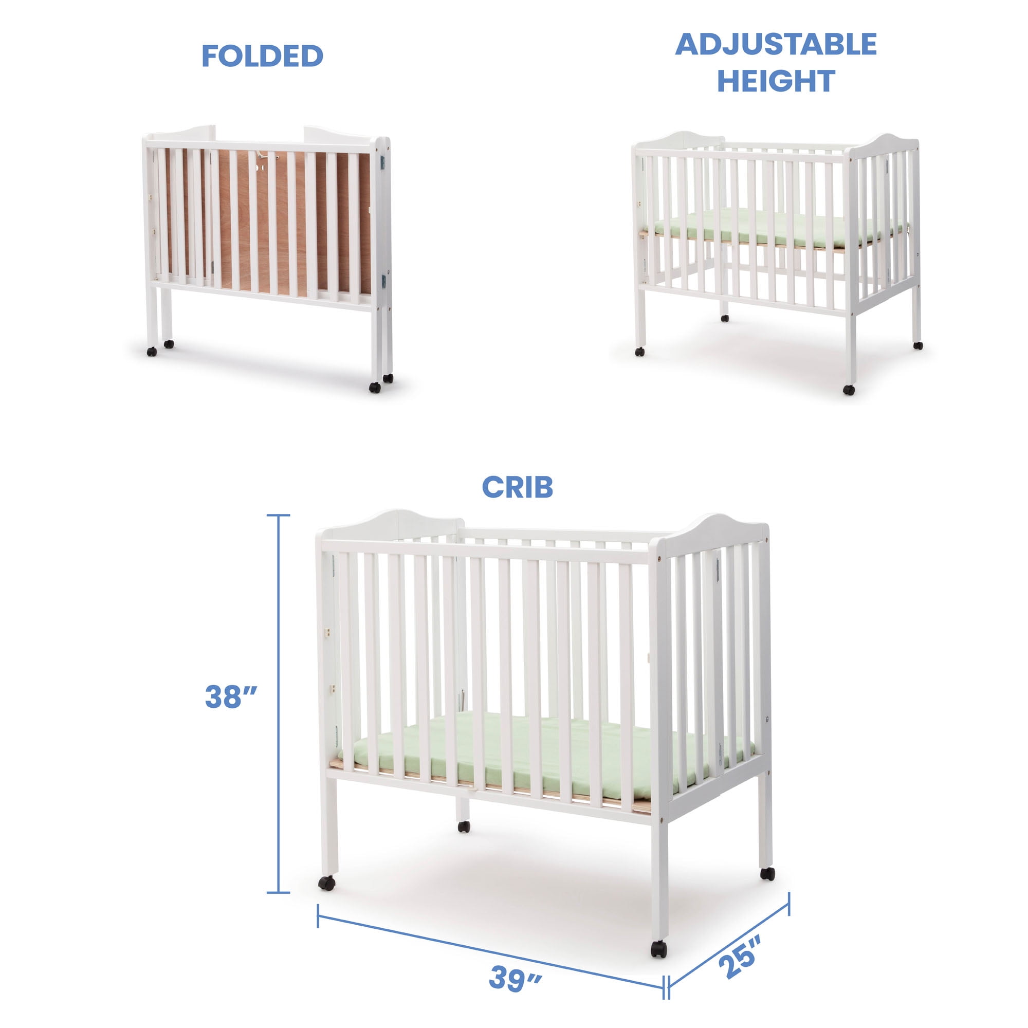 Delta Children Folding Portable Mini Crib with 1.5-inch Mattress (White, 38 in x 25 in) fq5uy