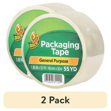 Duck Brand General Purpose Packaging Tape, Clear, Heavy-duty Adhesive for Moving and Shipping (2 Pack, 1.88 in. x 55 yd.) 4levg