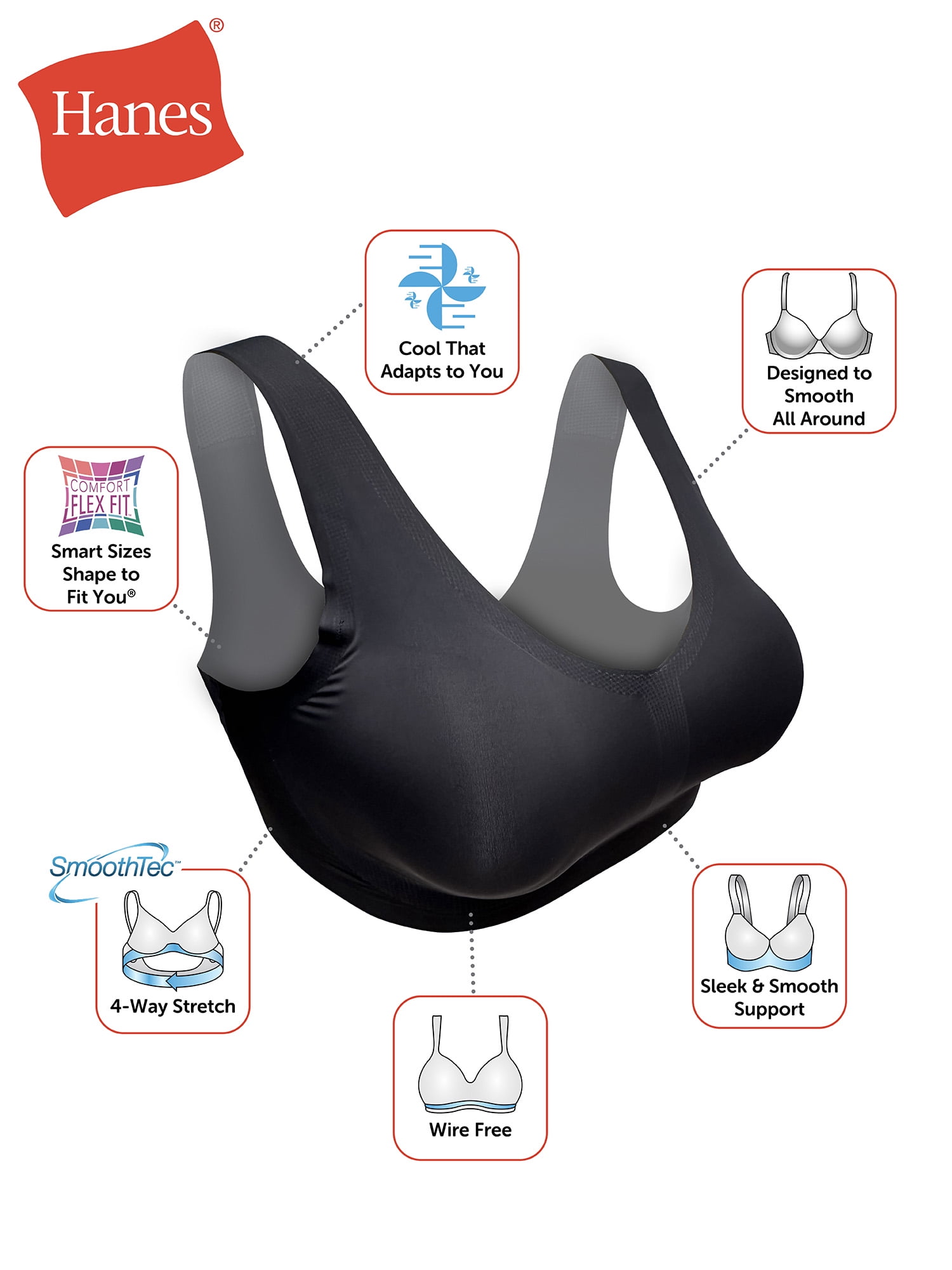 Hanes Womens Invisible Embrace Pullover Bralette, Moisture-Wicking Seamless T-Shirt Bra (Silver, S) krg8c