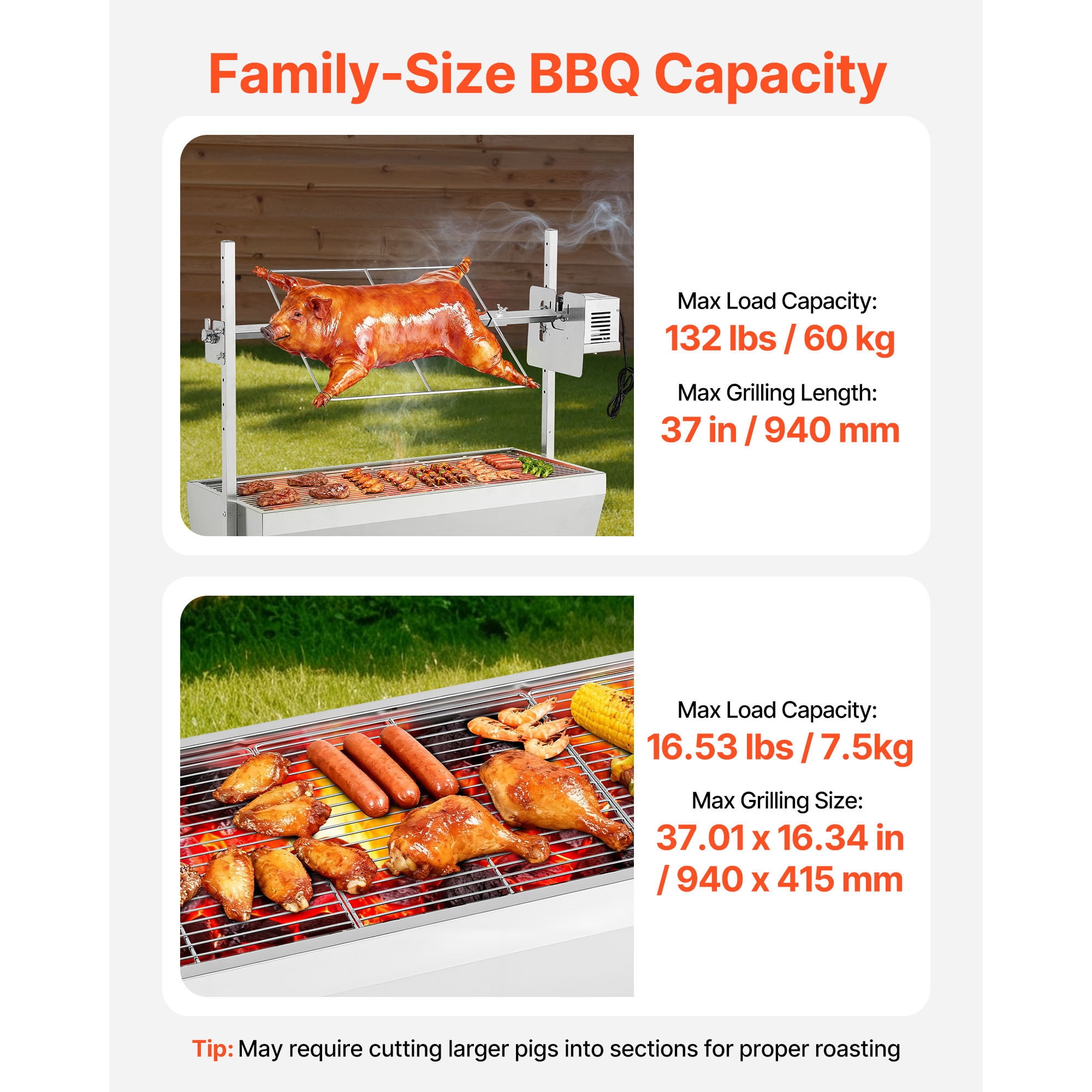 KFFKFF Outdoor Rotisserie Grill with 38W Motor, Heavy-Duty Charcoal Spit Roaster for Pig and Lamb (Black, 132 lb Capacity) hiqbq