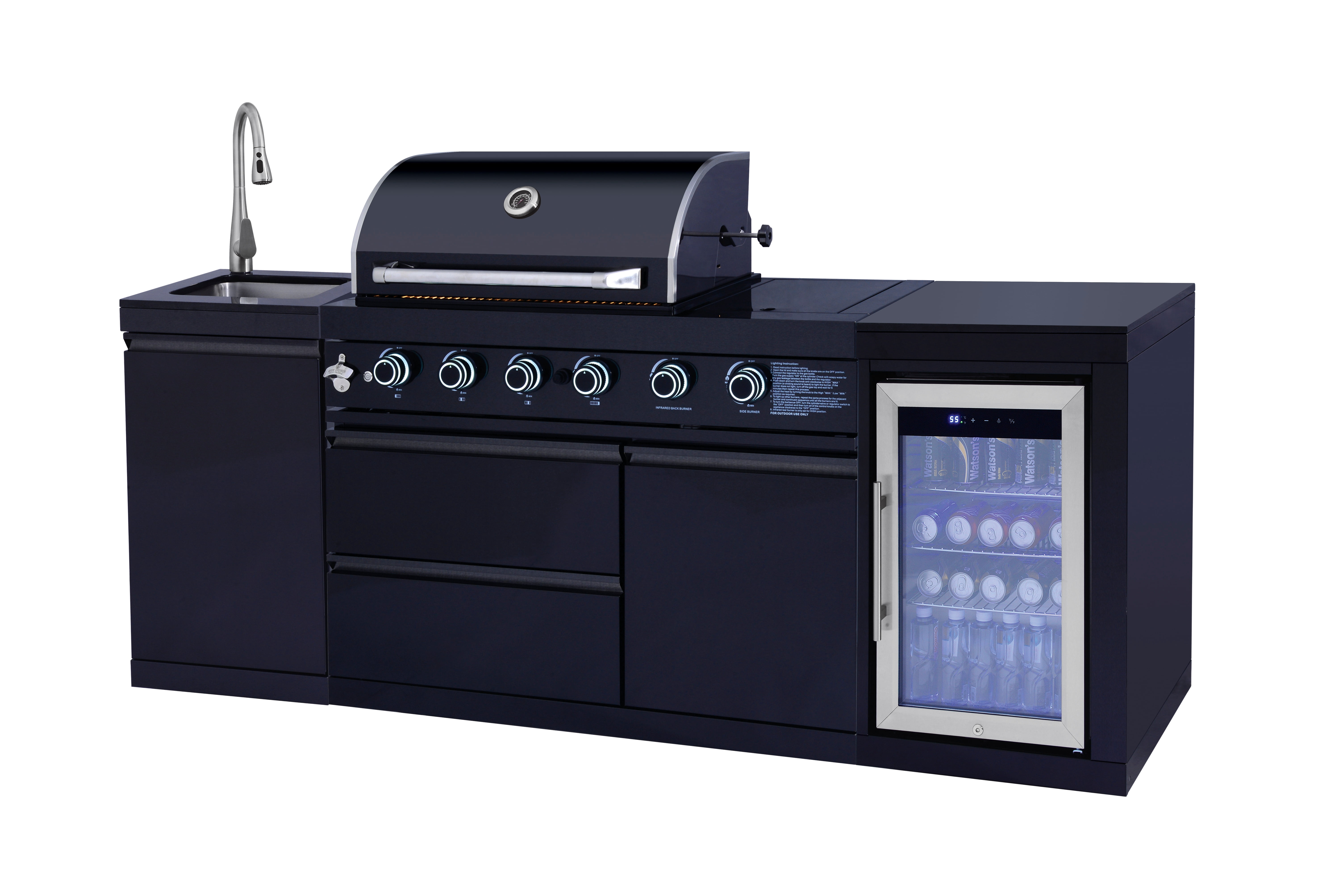 Daheat 86-inch 4-Burner 72000 BTU Deluxe Stainless Steel Gas Outdoor Kitchen Island Grill (Black, 86 in) rf9v1