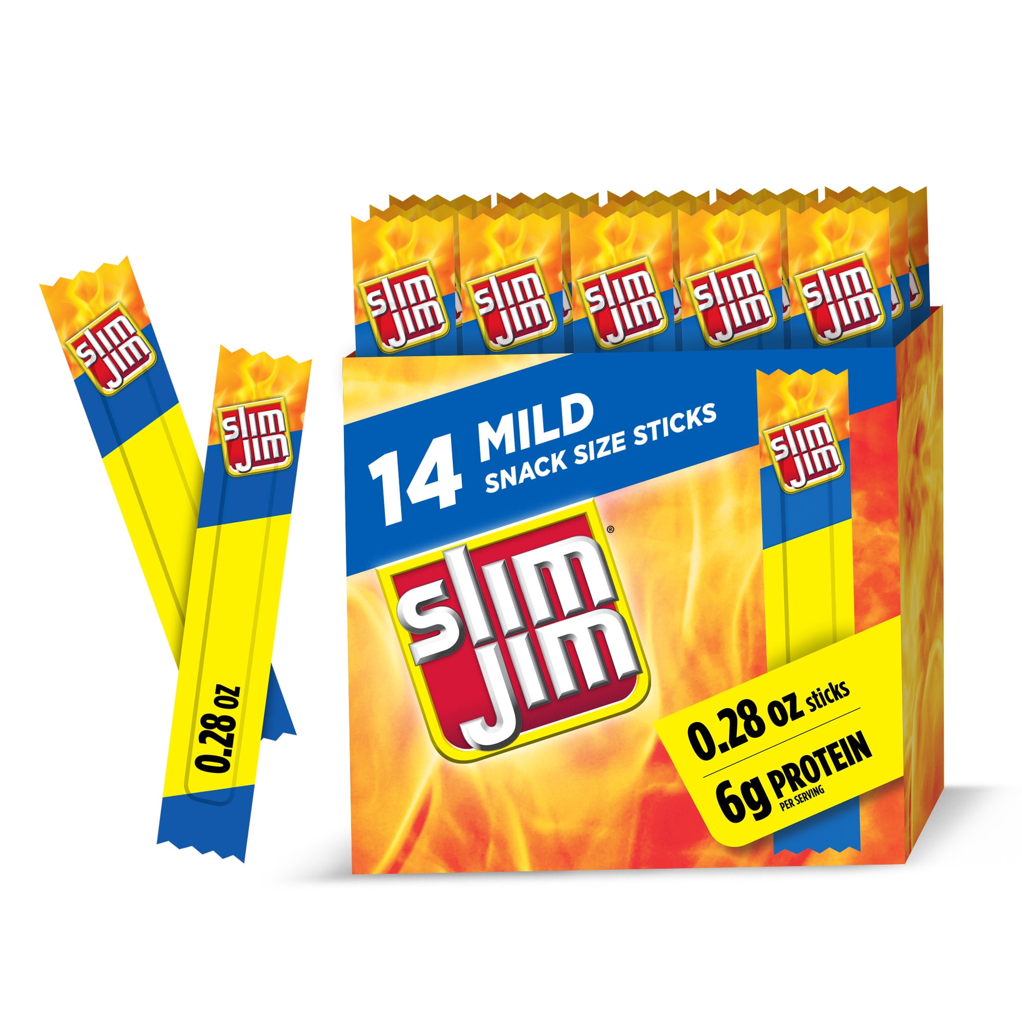 Slim Jim Smoked Meat Sticks, Mild Flavor, High Protein Snack (14 Count, 0.28 oz per stick) wsjag