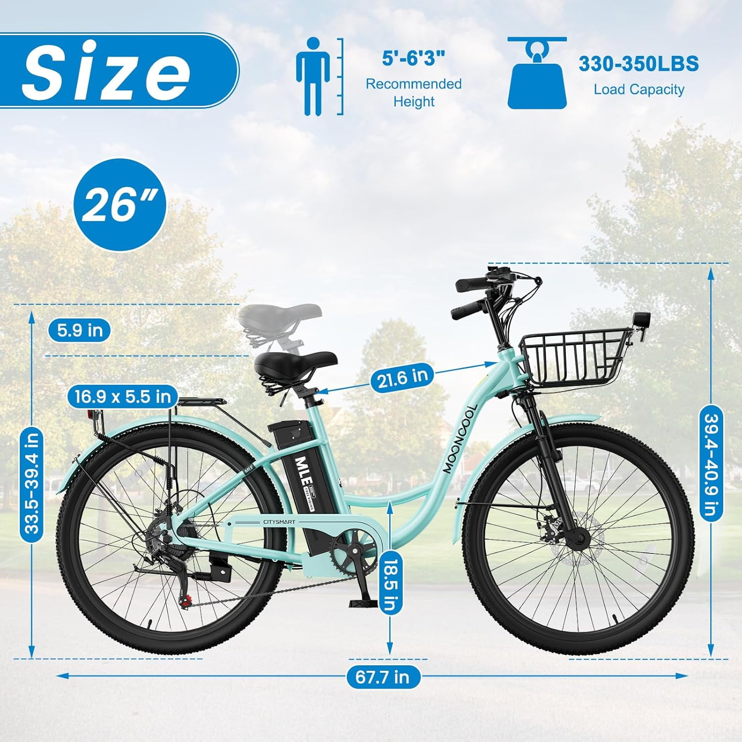 MOONCOOL Electric Bicycle for Adults, 350W Commuter Ebike with 36V 10.4Ah Removable Battery (7-Speed, 40 Miles Range) yrn4k