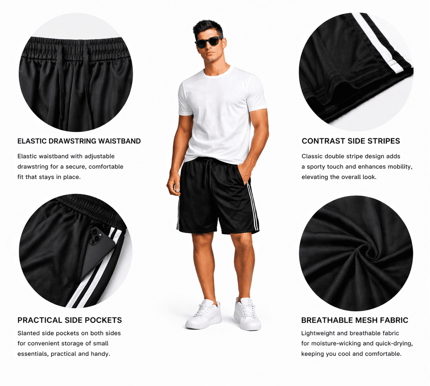 ASUDESIRE Men's Athletic Shorts with Pockets Quick Dry Workout Gym Basketball Shorts (Black, 5 Pack, 8 in Inseam) 375ng