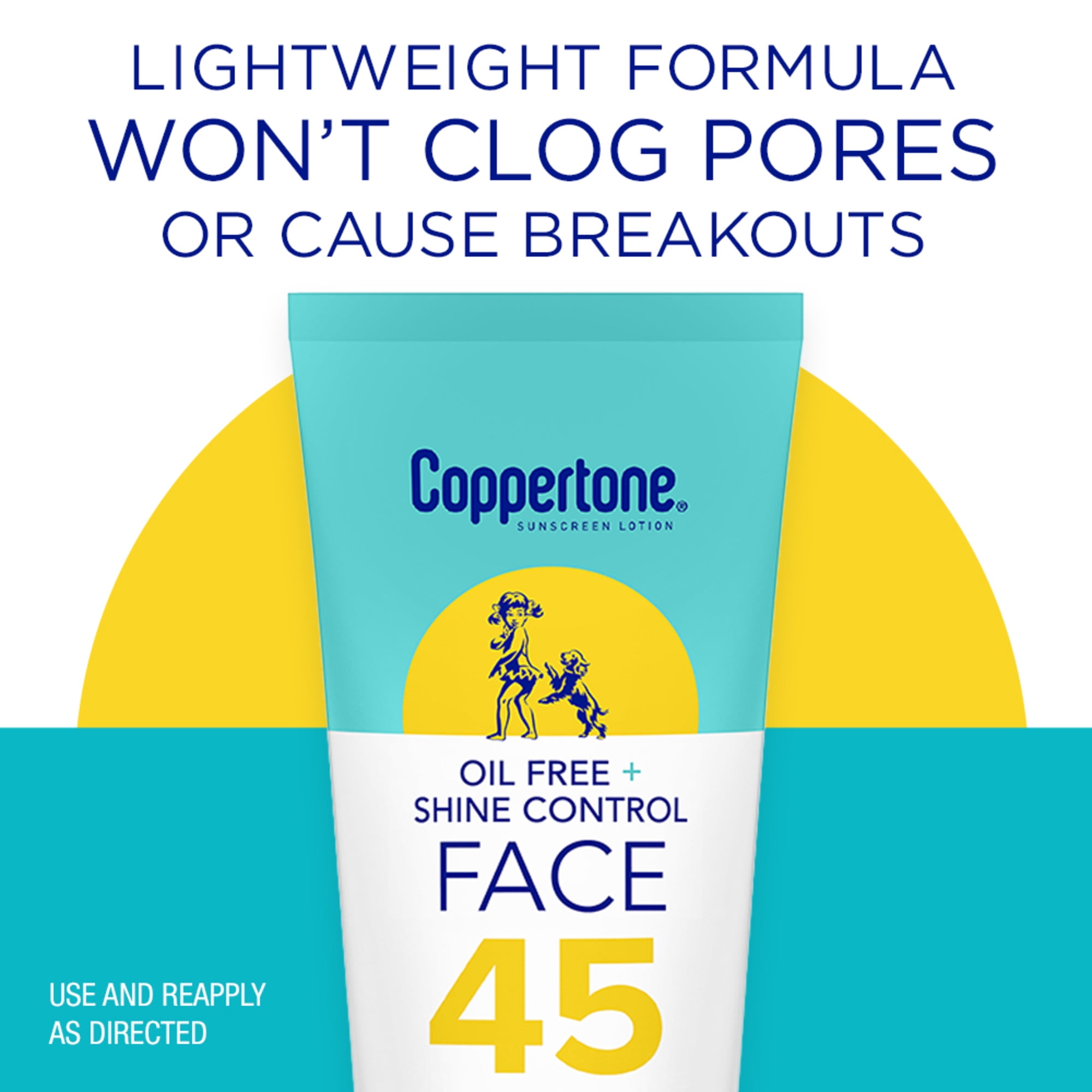 Coppertone Oil Free Shine Control Face Sunscreen SPF 45 (Clear, 2.5 fl oz) 388ya