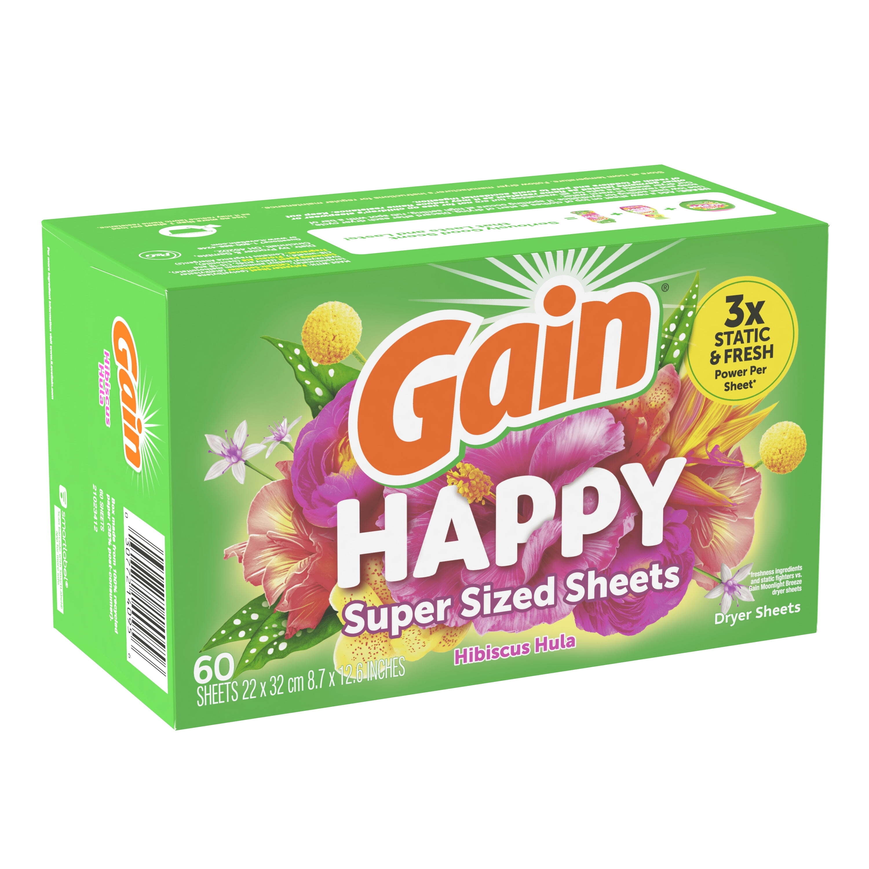 Gain Dryer Sheets, Hibiscus Hula Scent, Static-Fighting Fabric Softener (60 Count) qk4vi