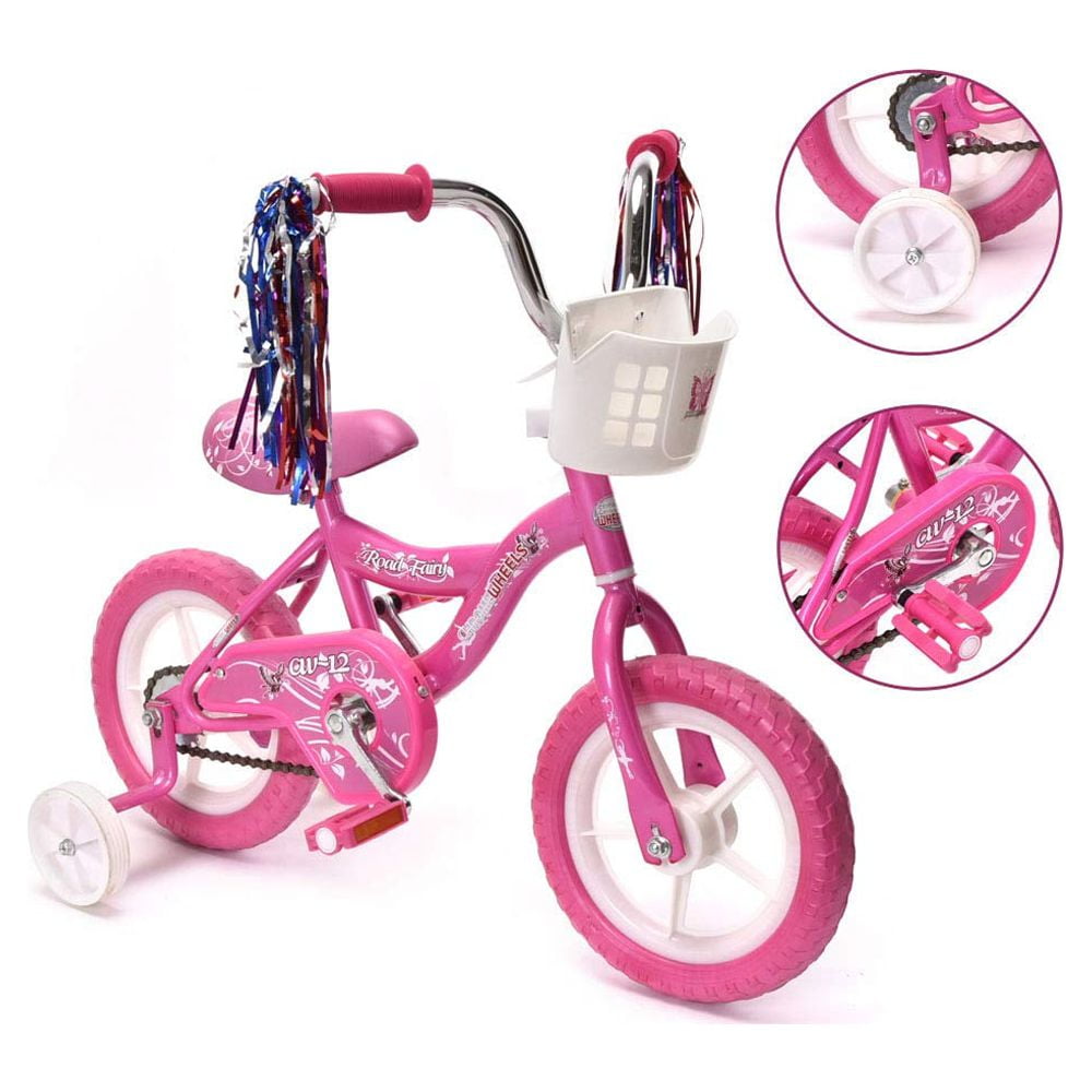WonderPlay BMX Kids Bike with Training Wheels and Front Basket (Pink, 12 in) 95tnf