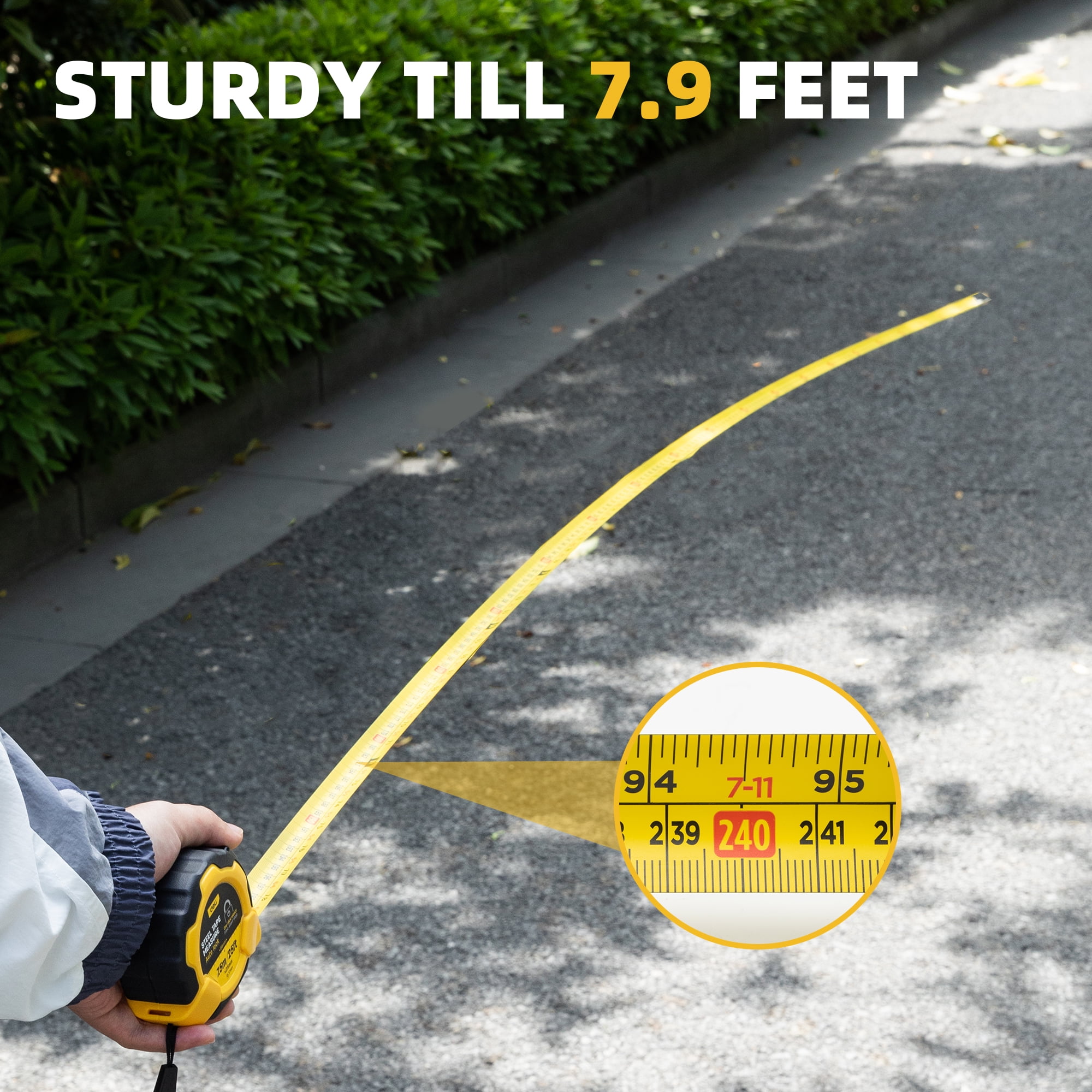 Deli Auto-Lock Steel Tape Measure, Heavy-Duty Retractable Measuring Tool with Rubberized Grip (Yellow, 25 ft) yani5