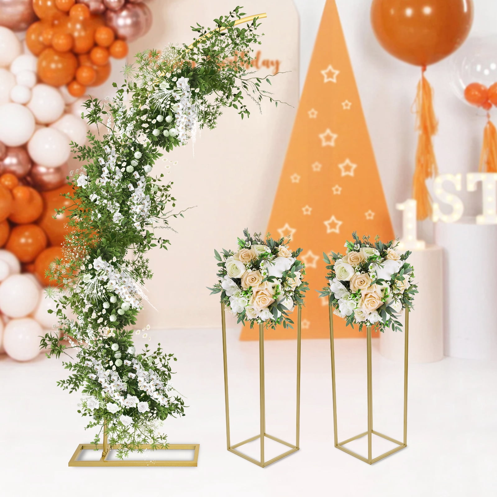 TOOL1SHOoo Wedding Arch Flower Stand Set, Heavy-Duty Metal Rectangular Backdrop Frame for Events (Gold, 3-Piece Set) 5l8ow