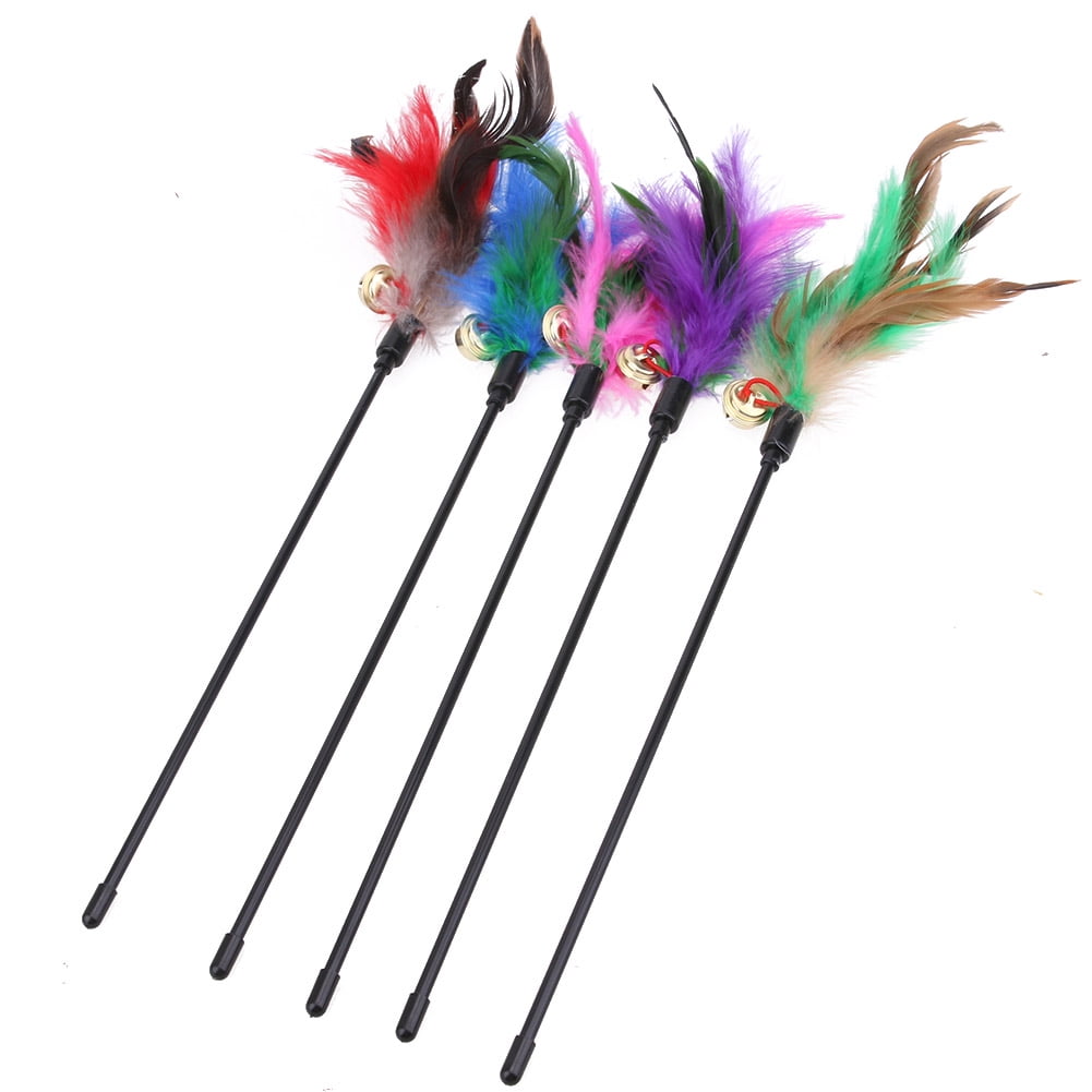 Diamondo Cat Kitten Interactive Teaser Wand Toy with Turkey Feathers (5 Pack) wwyu6