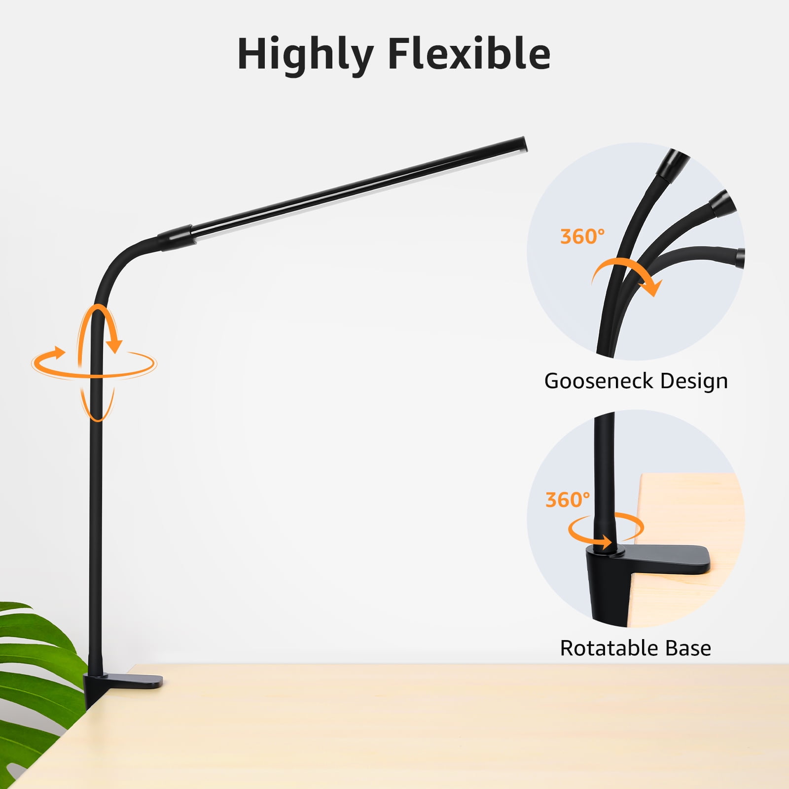 Lepro LED Clip-on Desk Lamp Dimmable USB Reading Light with Flexible Gooseneck (Black, 1 Pack) guusa