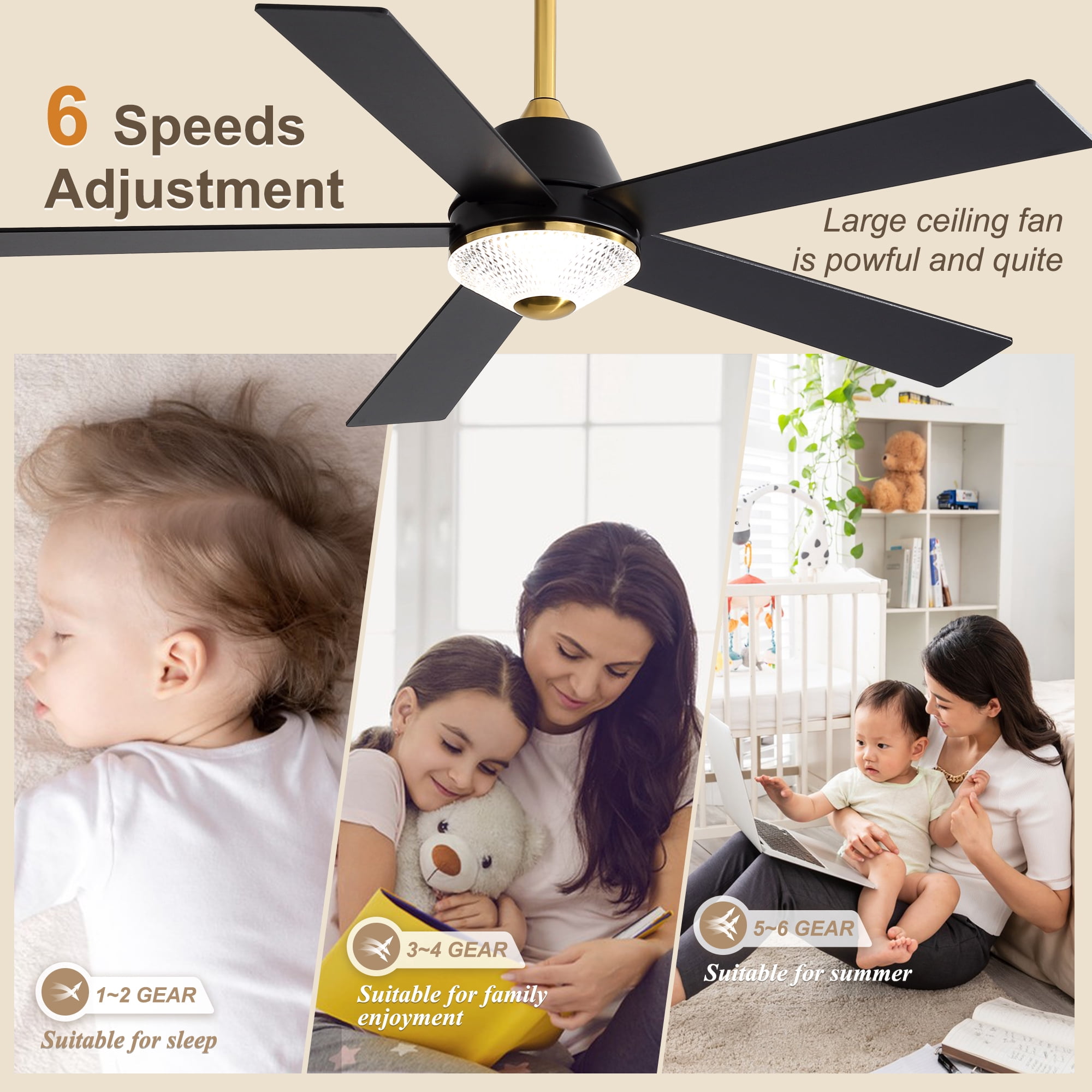 Bella Depot 52 in Modern Ceiling Fan with Light and Remote Control (Black, 52 in) lzs8o