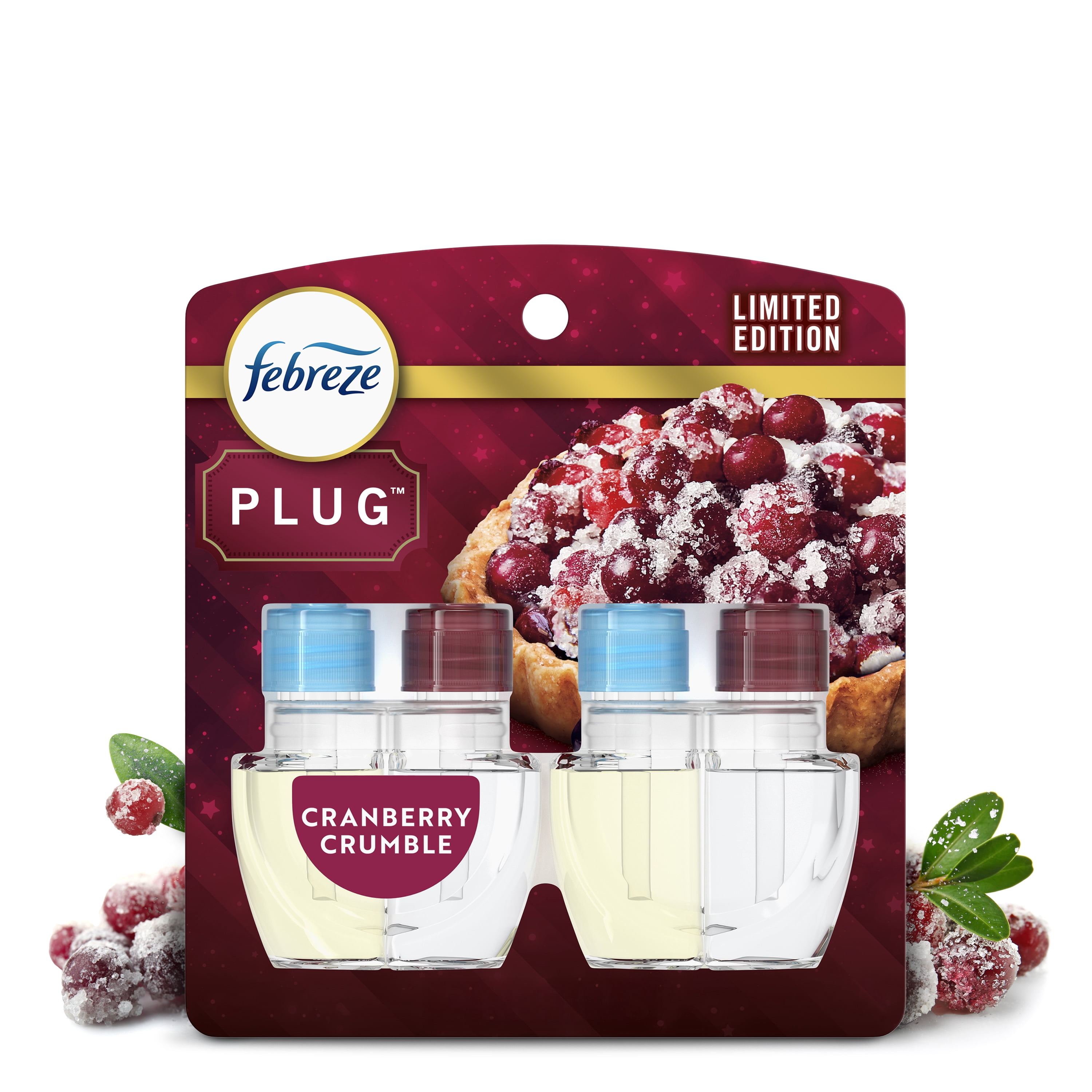 Febreze Fade Defy PLUG Air Freshener Scented Oil Refill, Cranberry Crumble, (2 Refills) gku0s