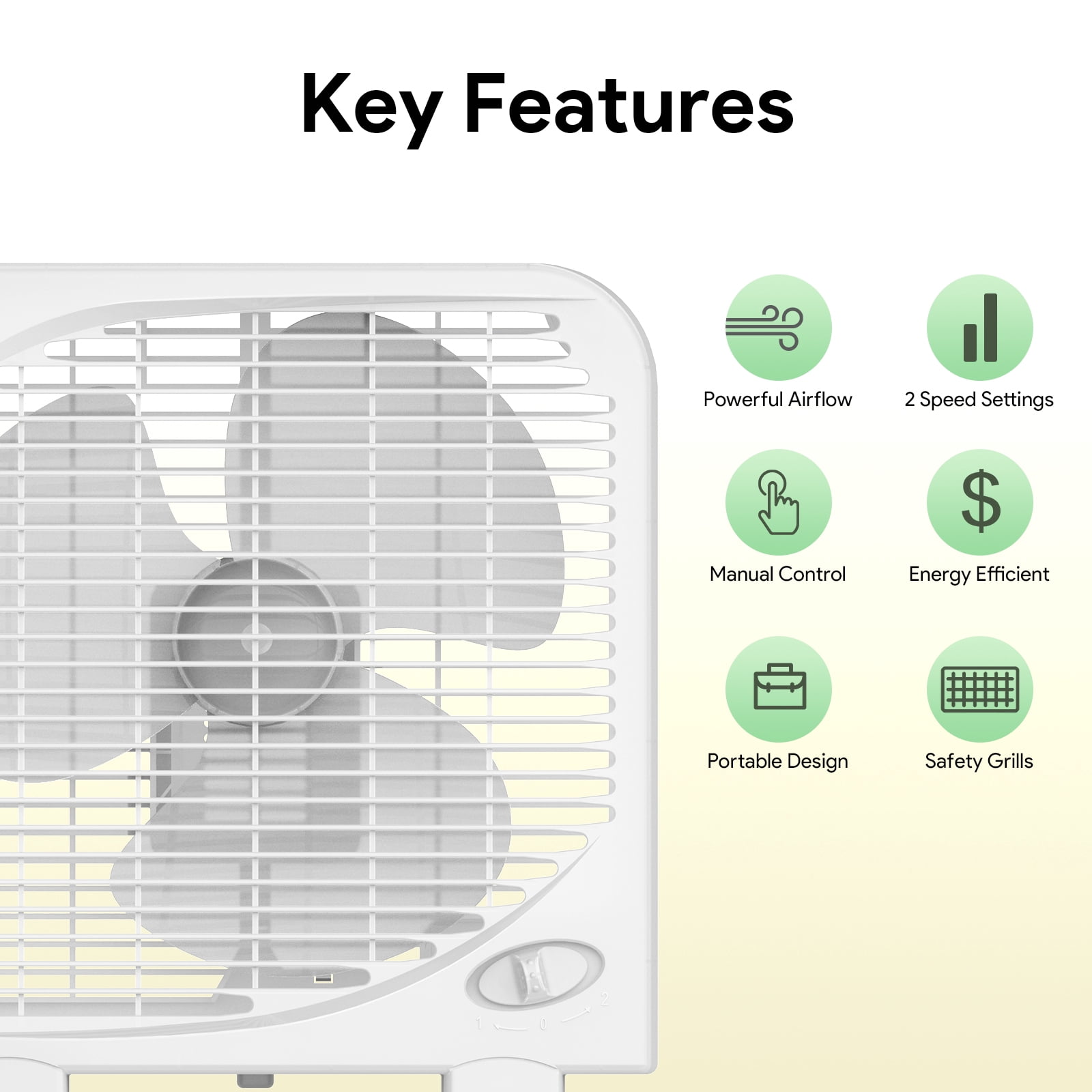 Shinic 9-inch Tabletop Box Fan, Portable Cooling Fan with 2-Speed Control (White, 9 in) 27cz3