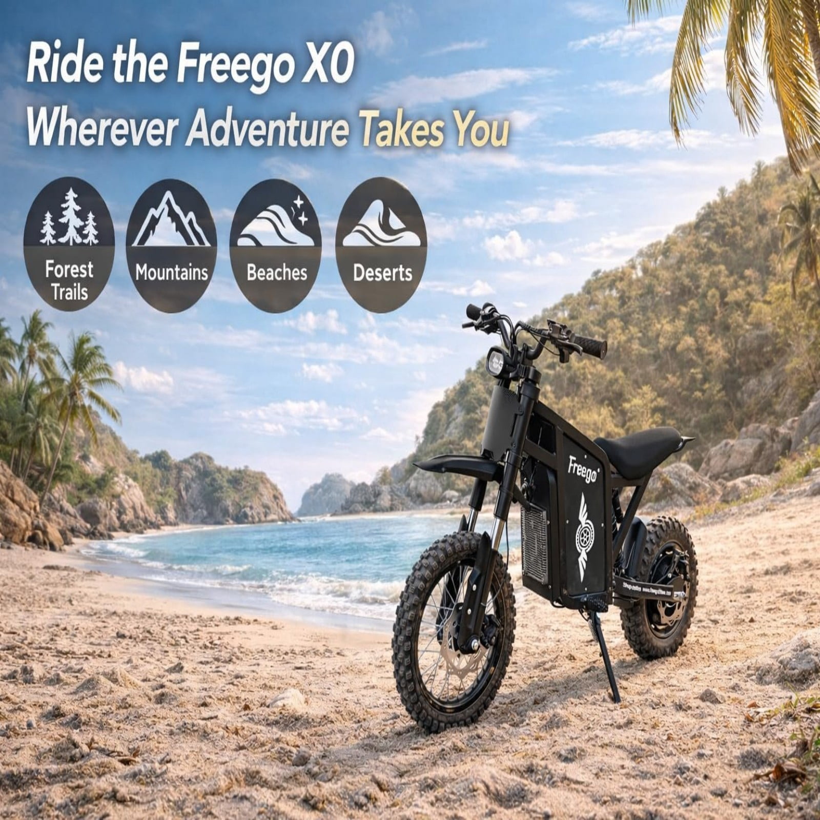 Freego X0 Electric Mountain Bike, High-Performance Off-Road E-Bike with 3600W Motor (Black, 60V 23Ah Battery) ua03g
