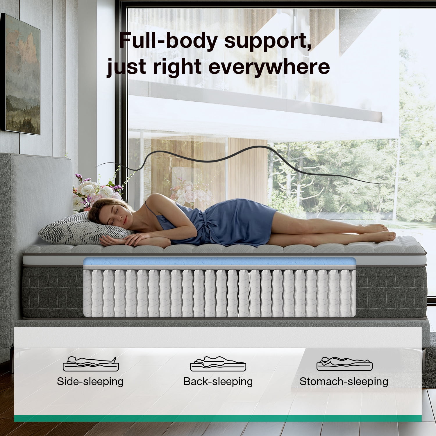 Novilla Vela Hybrid King Mattress, Cooling Gel Memory Foam Bed with Pressure Relief (White, 10 in) yljze