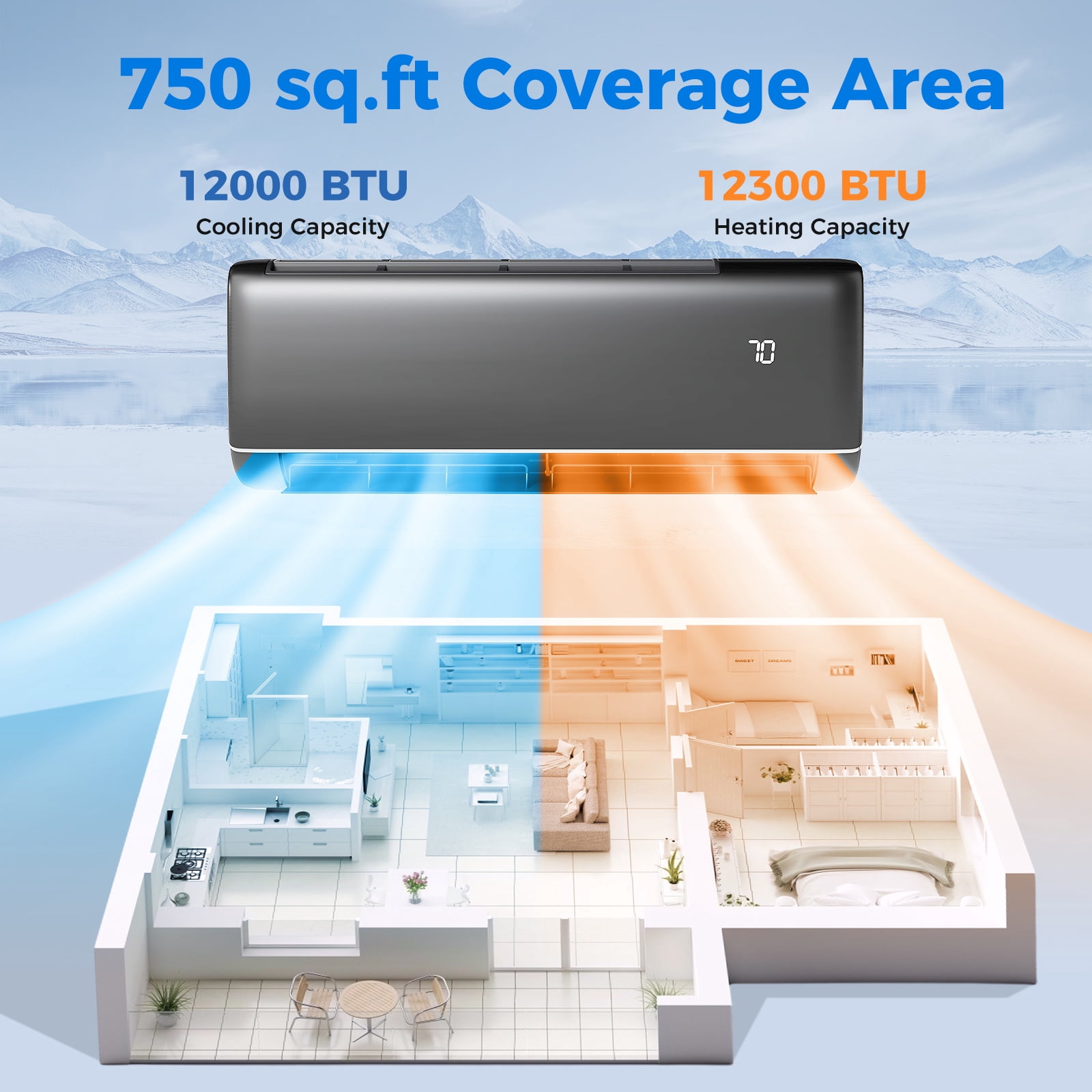 Gymax 12000 BTU Mini Split Air Conditioner with Inverter Heat Pump (White, 750 sq. ft Coverage) bjmzn