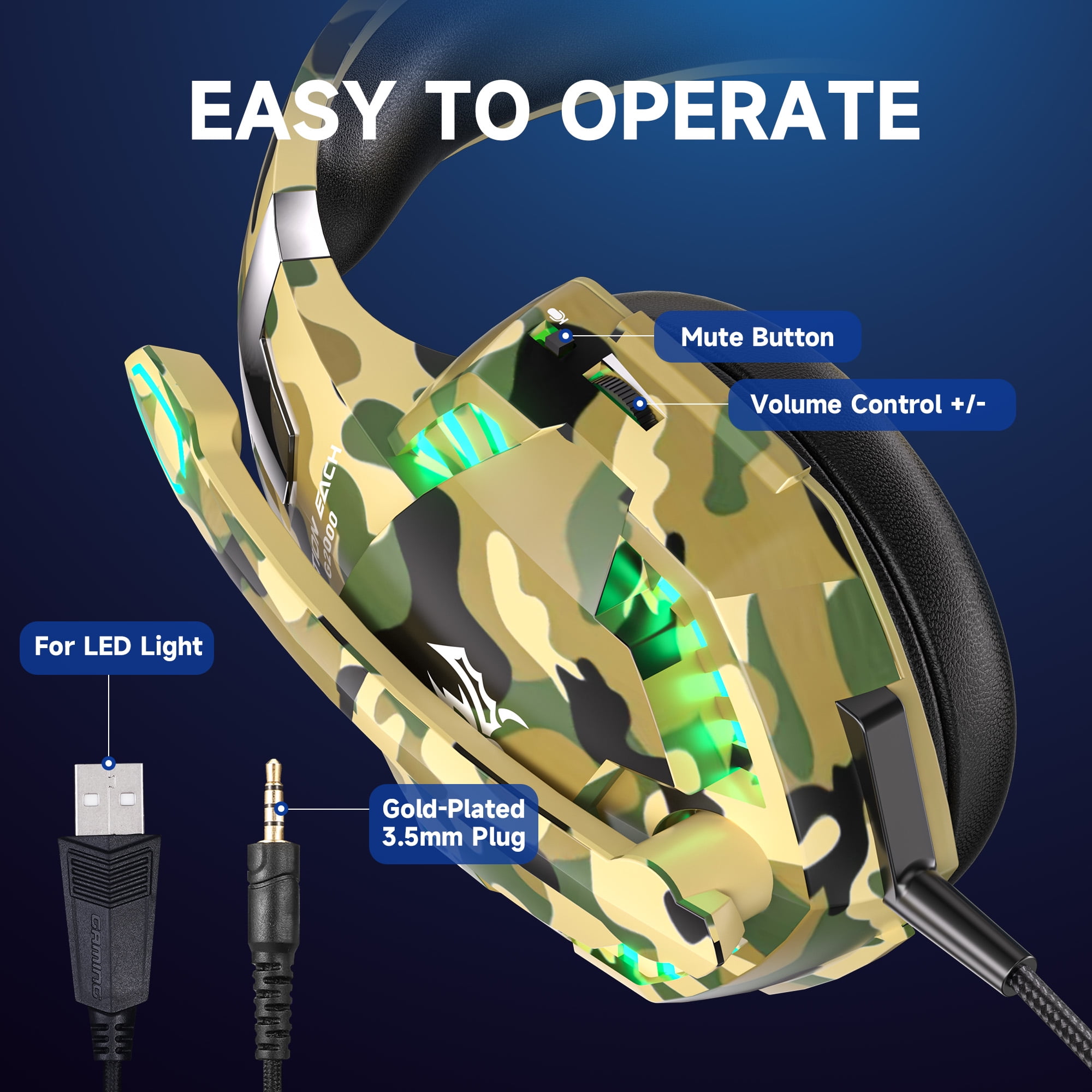 UHM Gaming Headset with Noise-Canceling Microphone and 7.1 Surround Sound (Yellow, 1 Unit) 51z48