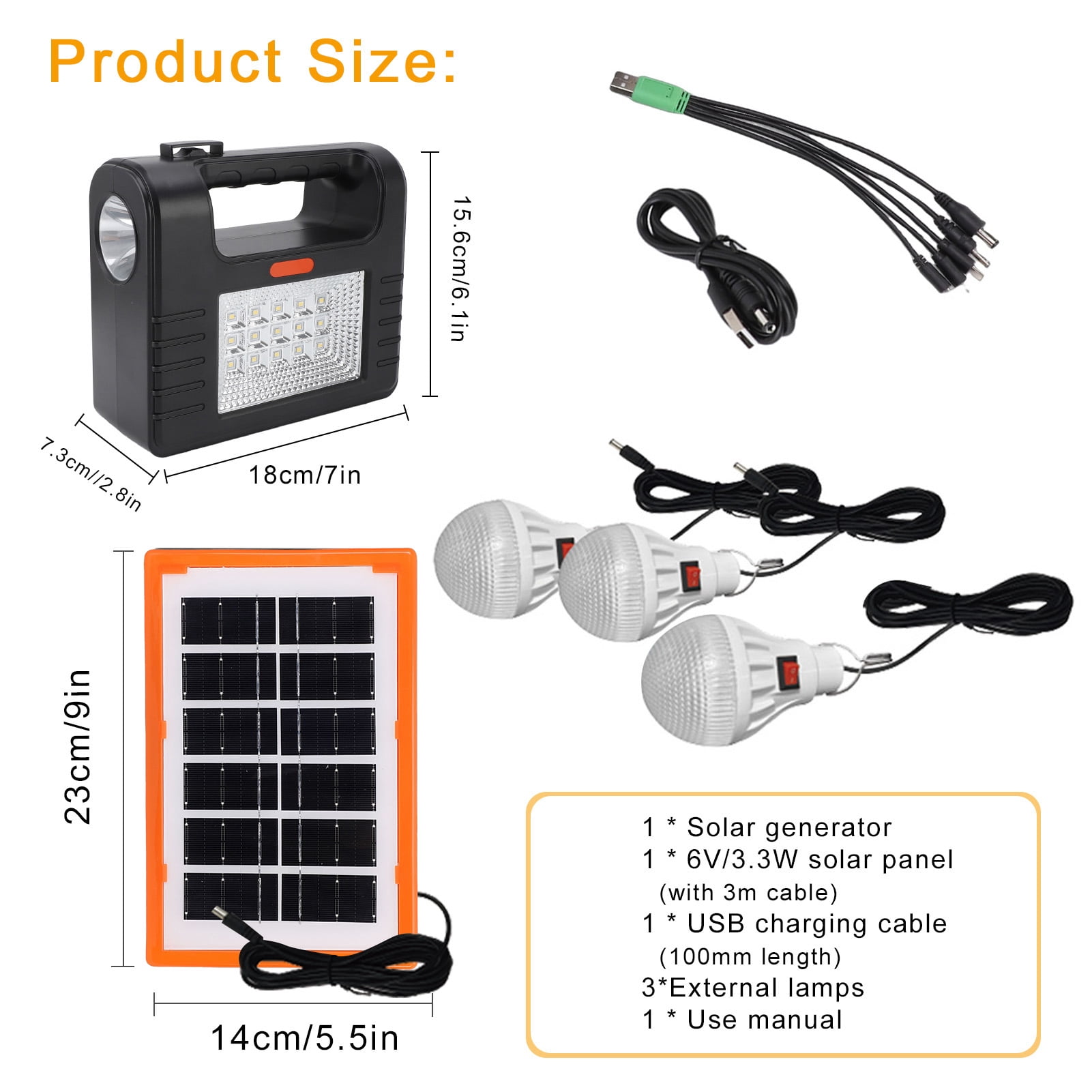 Sunfenle Portable Solar Power Station with 3 LED Bulbs and Solar Panel (12000mAh, 66Wh) tcc5w