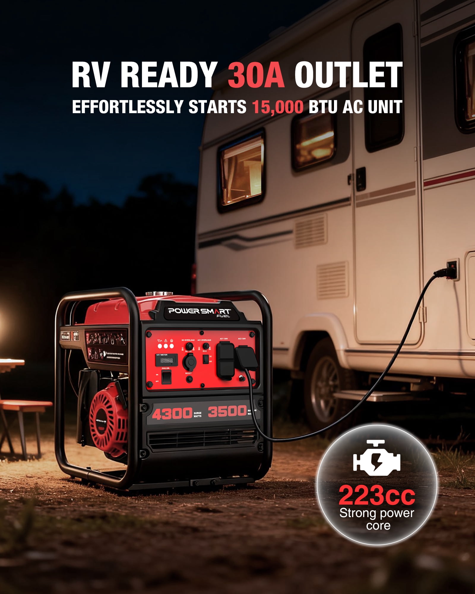 PowerSmart 4300-Watt Portable Inverter Generator (3500 Rated Watts, 223cc Engine, RV-Ready, 68 lbs) l31zd