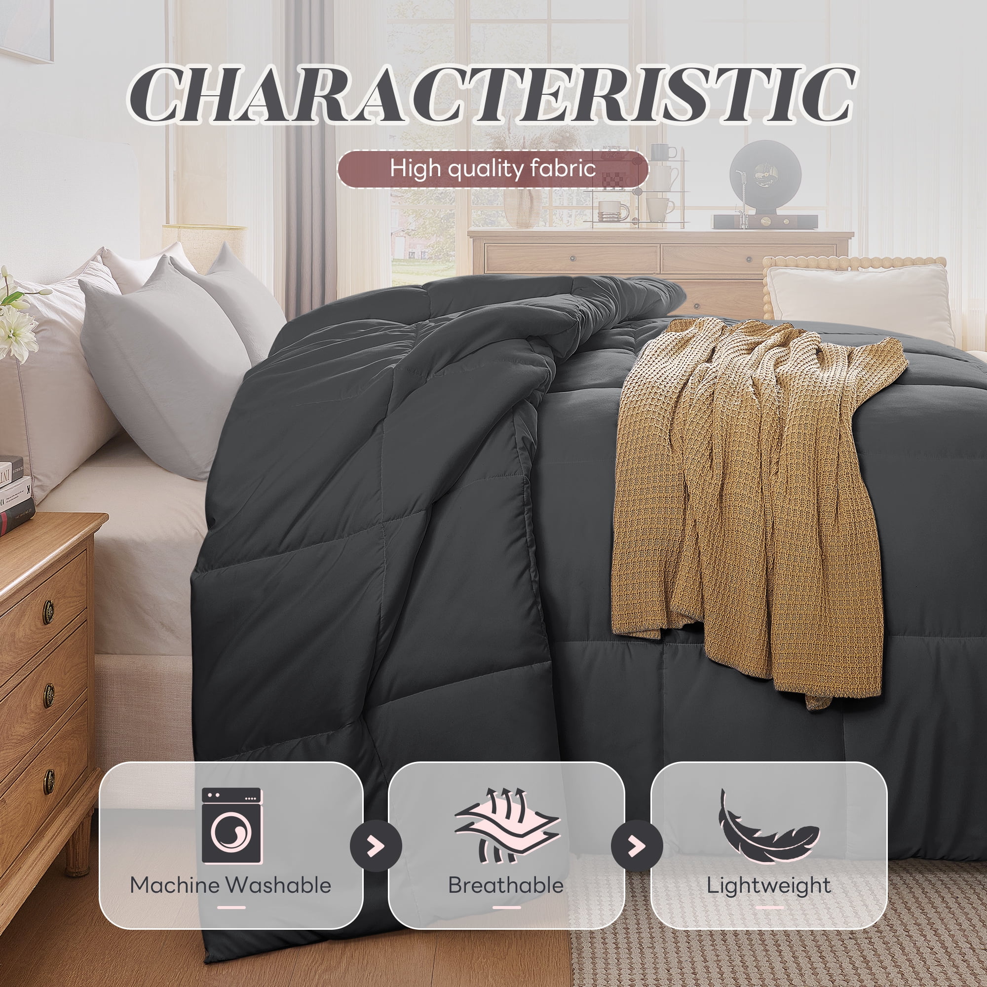 AQUZIN All-Season Quilted Down Alternative Comforter, Breathable Microfiber Duvet Insert with Corner Tabs (Gray, 88 in x 88 in) n2ffi