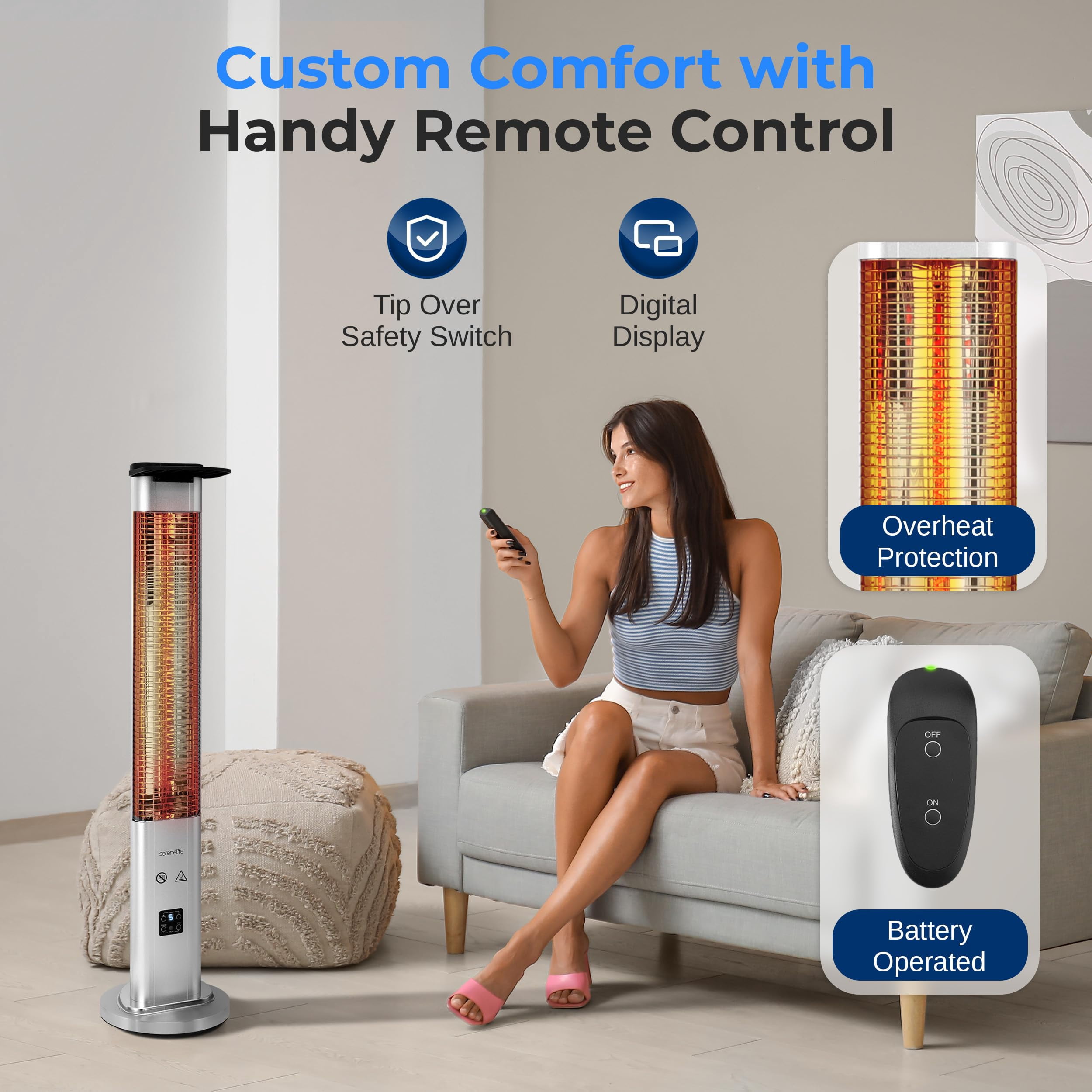 SereneLife Electric Infrared Patio Heater, Waterproof Outdoor Standing Porch Heater with Remote Control (Silver, 37.4 in) 4wyk8