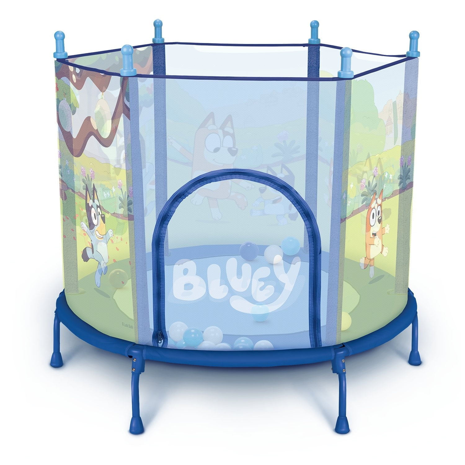 Bluey Kids Trampoline with Safety Enclosure and Play Balls (Blue, 4 ft) z7ali