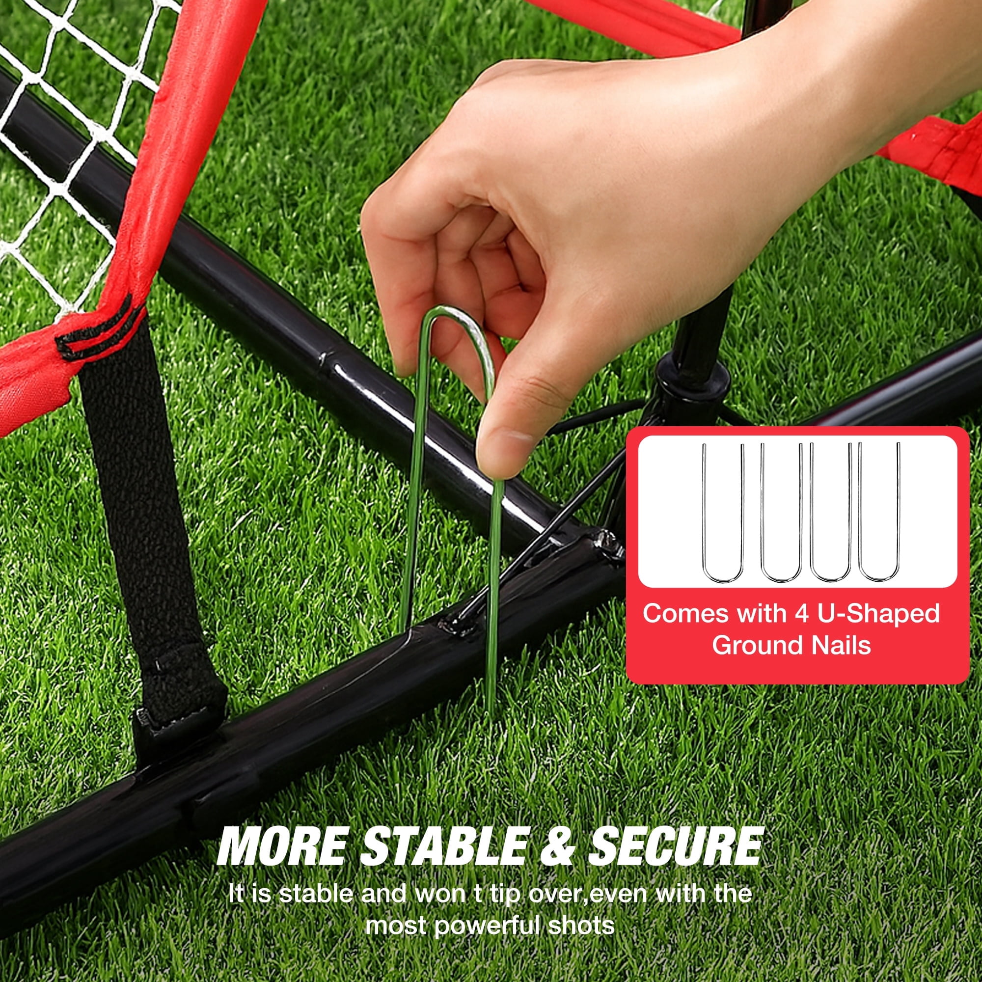 WARMOUNTS 2-in-1 Soccer Rebounder Net, Portable Training Equipment for Solo and Team Practice (Red, 73 in x 49 in) kvew8
