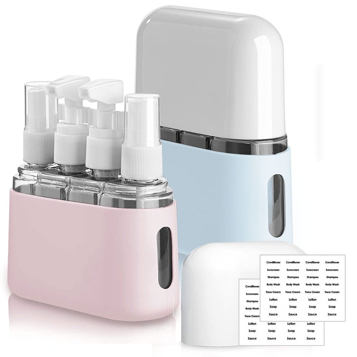 SUWU Travel Toiletry Container Set Leak Proof Refillable Cosmetic Dispensers (Blue & Pink, 1.7 fl oz) xtllz