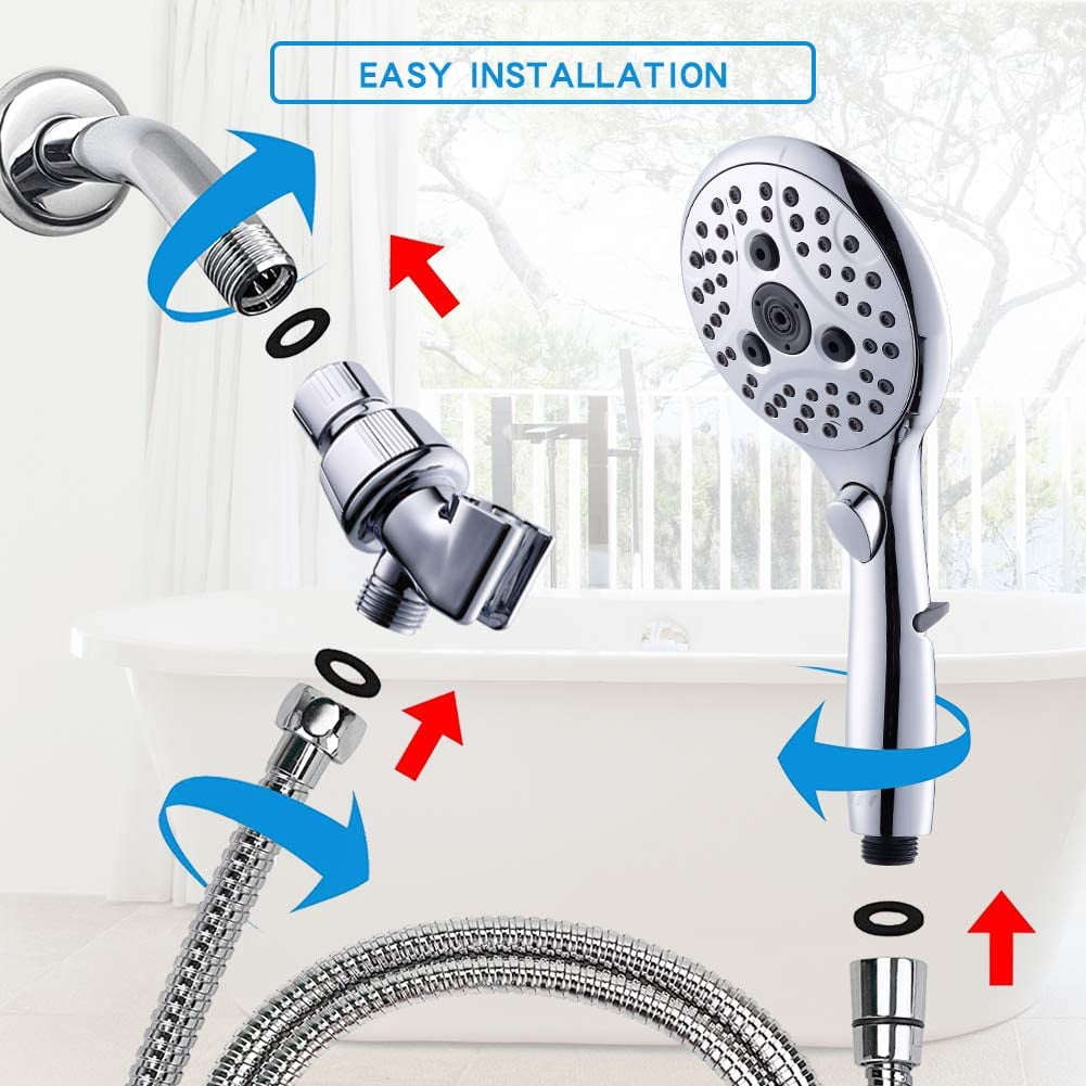 VXV Handheld Shower Head with On/Off Switch and 6 Spray Settings (Chrome, 6 ft Hose) a0xno