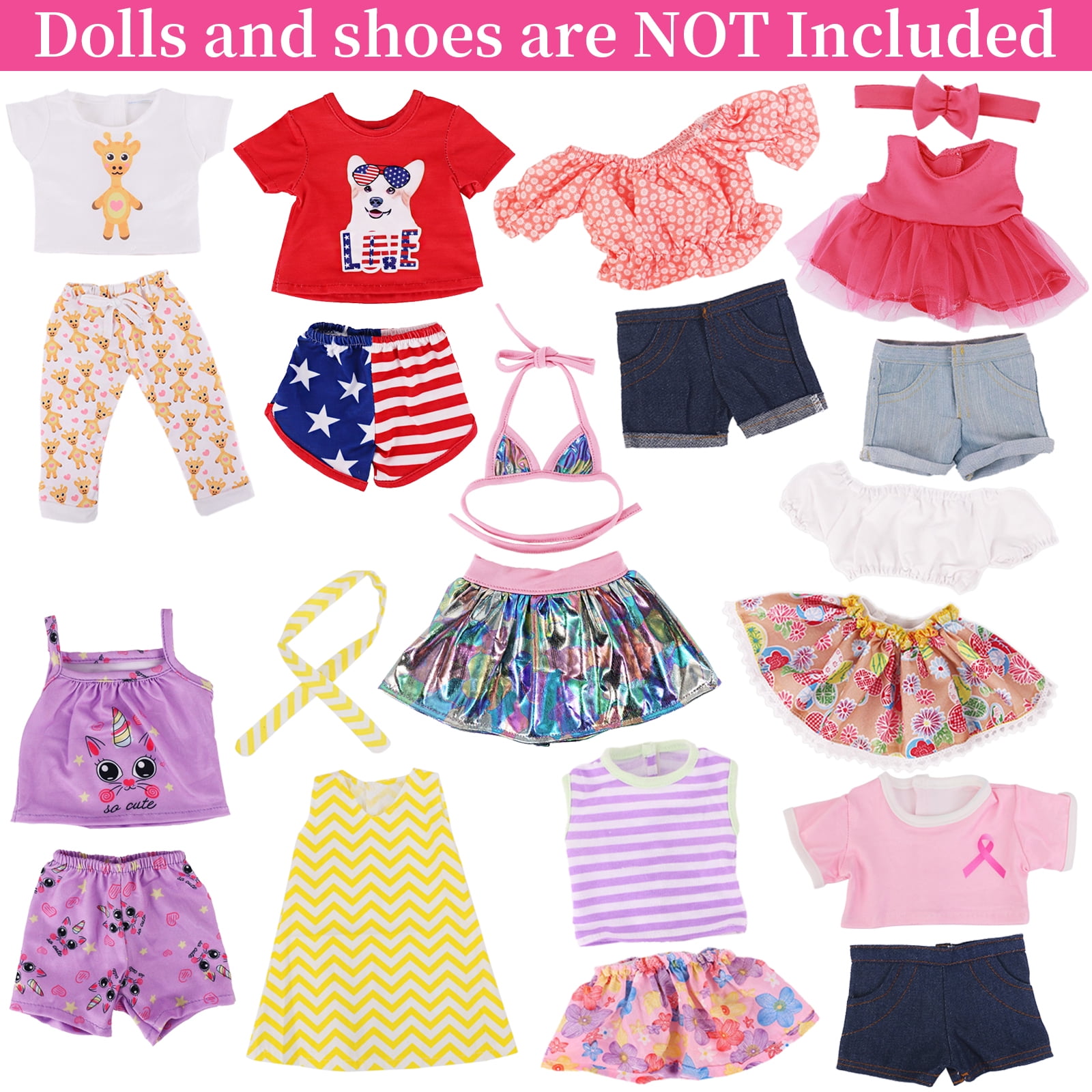 K.T. Fancy 18 Inch Doll Clothes and Accessories Set, Variety Outfits for 18-inch Dolls (10 Sets) 3jutr