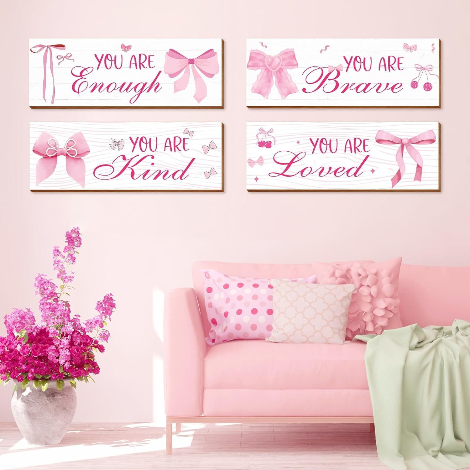 Xiyadun Positive Affirmations Wall Art Decor, Inspirational Pink Room Decor for Teen Girls (Pink, 4 Pcs) xryaq