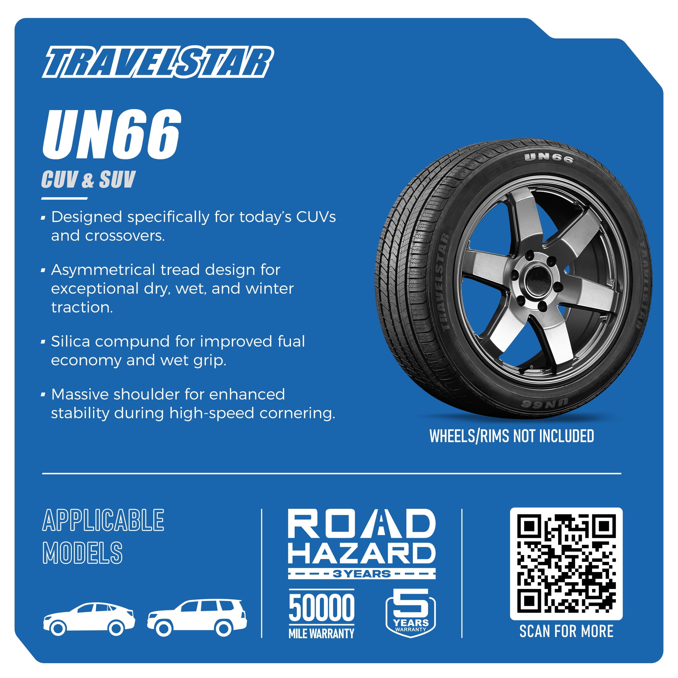 Travelstar UN66 All-Season Tires 225/55R18 98V Performance Crossover Set (4 Pack) r0sqy
