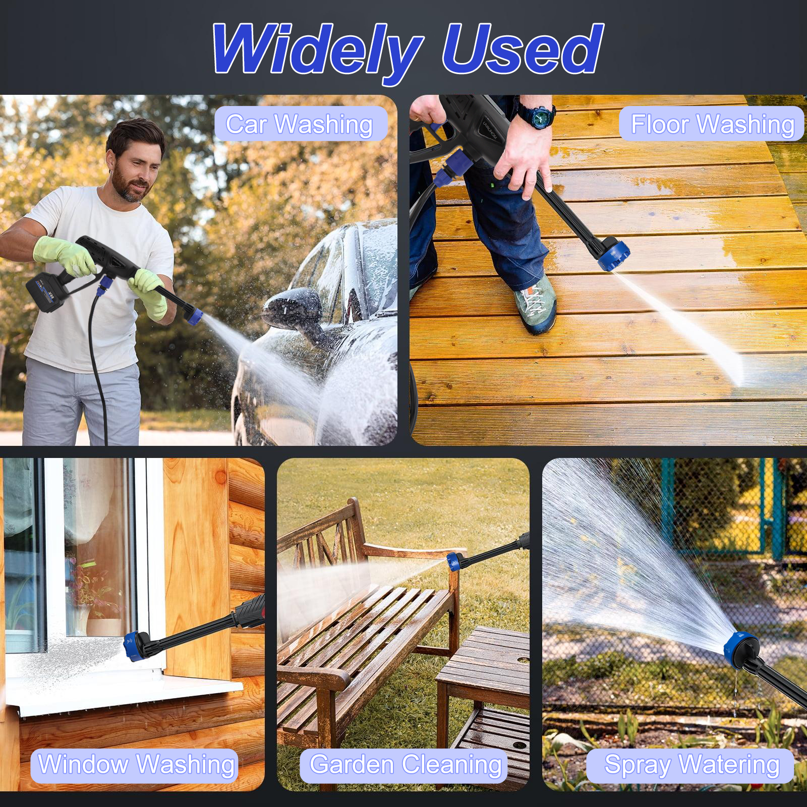 MQHUAYU Cordless Pressure Washer, 1000 PSI Portable Electric Power Cleaner with 6-in-1 Nozzle and 16.4 ft Hose (3.4 lb) tdx1q
