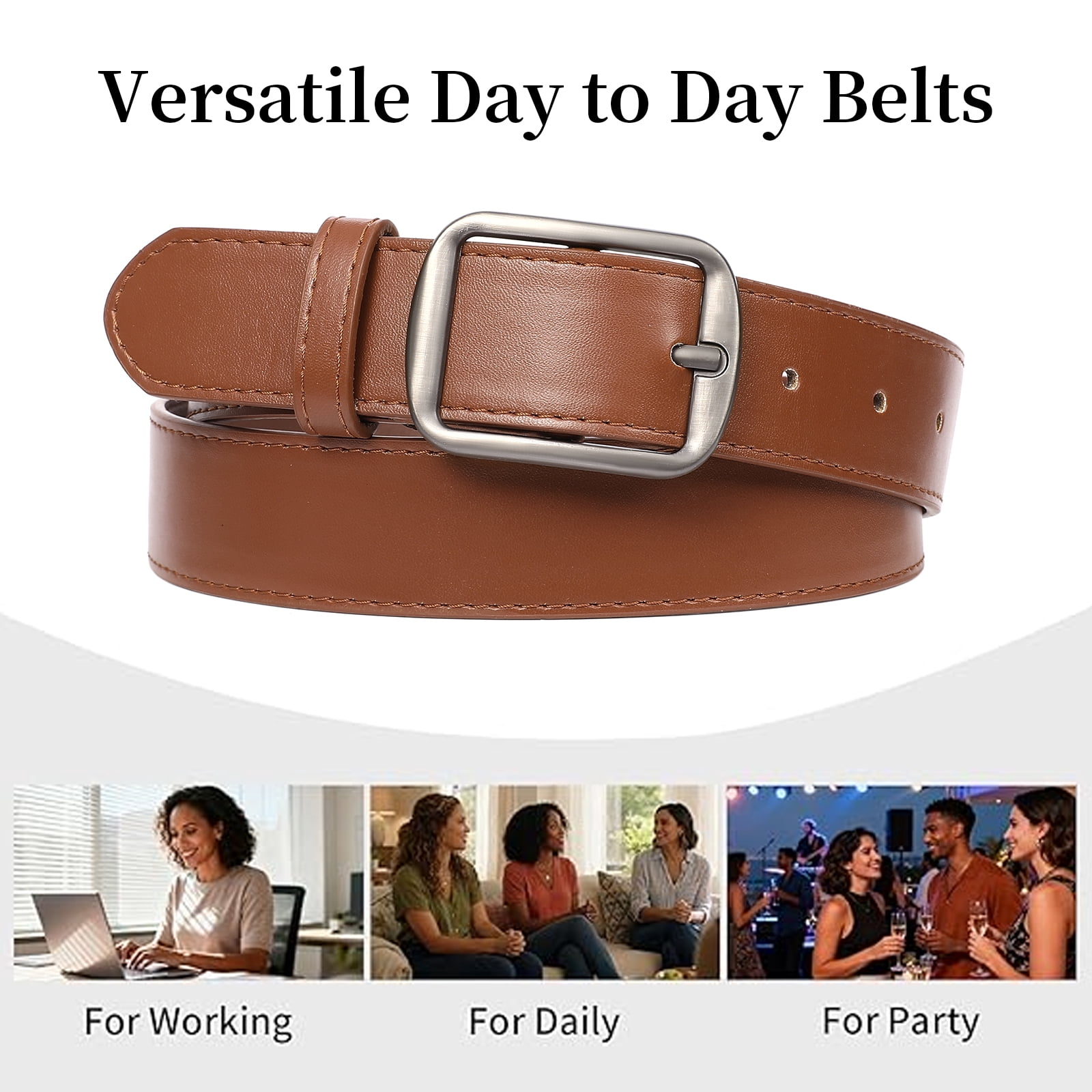 SENDEFN Women's Soft Leather Belt for Jeans and Dresses (Brown, 41.3 in) 0dkhe