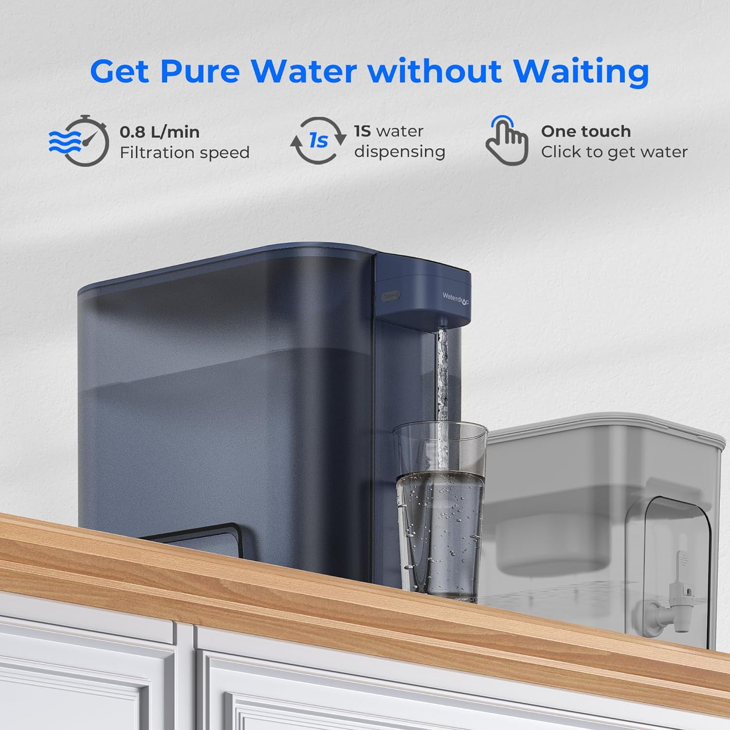 Waterdrop ED04B-L Mega Electric Water Filter Dispenser, Rechargeable Instant Filtration System (Blue, 27-Cup) wtxz0
