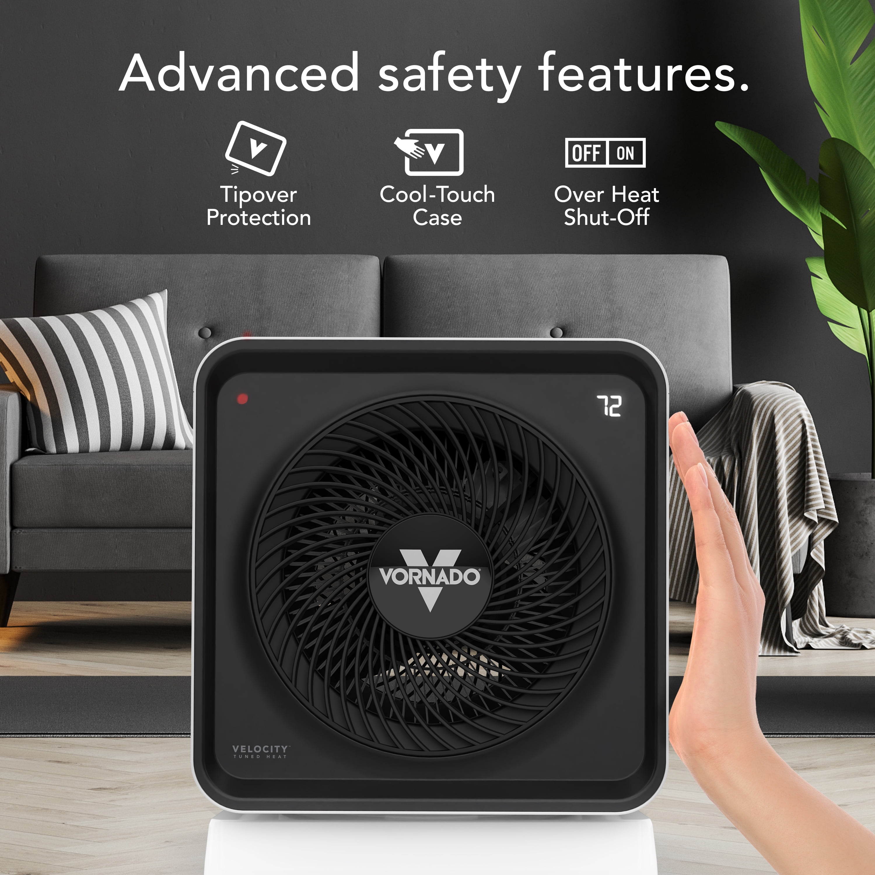 Vornado Velocity CUBE 5 OSC Whole Room Space Heater with Vortex Heat Circulation and Remote Control (White) fslnz