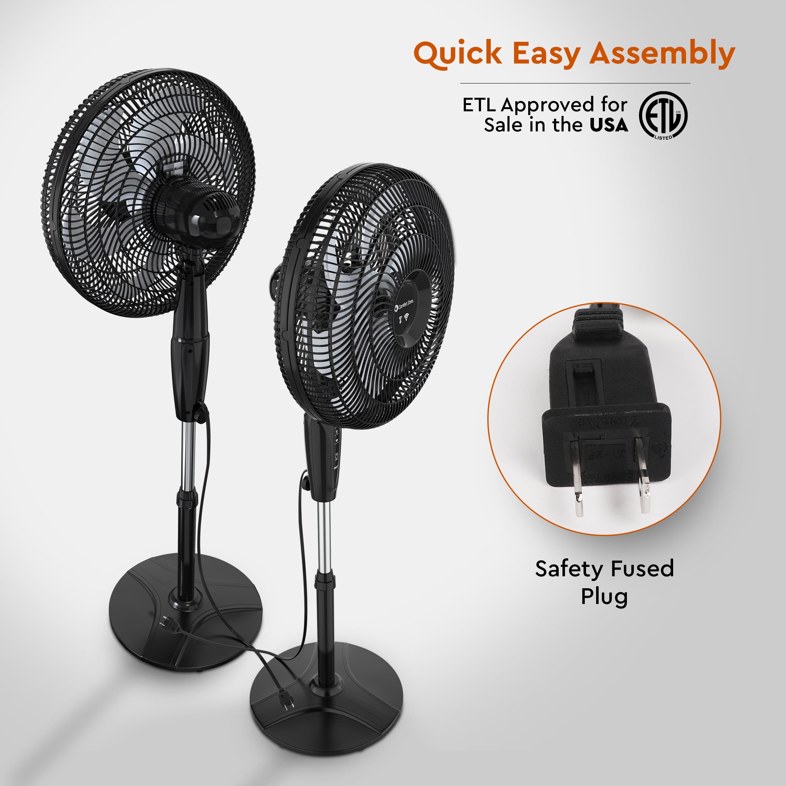Comfort Zone 18 in. Oscillating Stand Fan (Black, 53 in Height) mjkk6