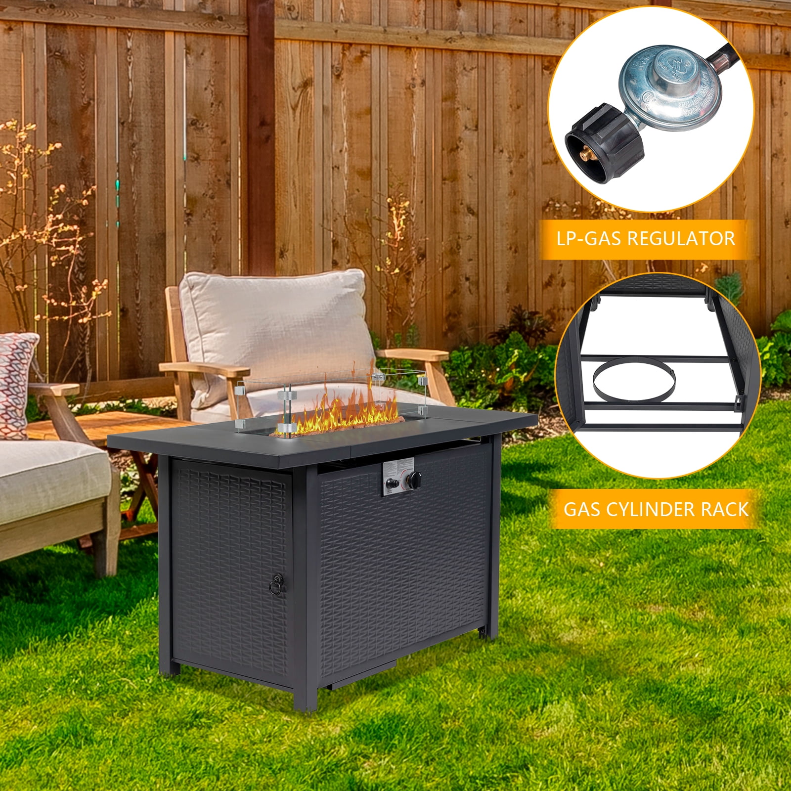 UBesGoo 43 in Propane Gas Fire Pit Table, 50,000 BTU Outdoor Fireplace with Lid and Rain Cover (Black, 43 in) n7zj1