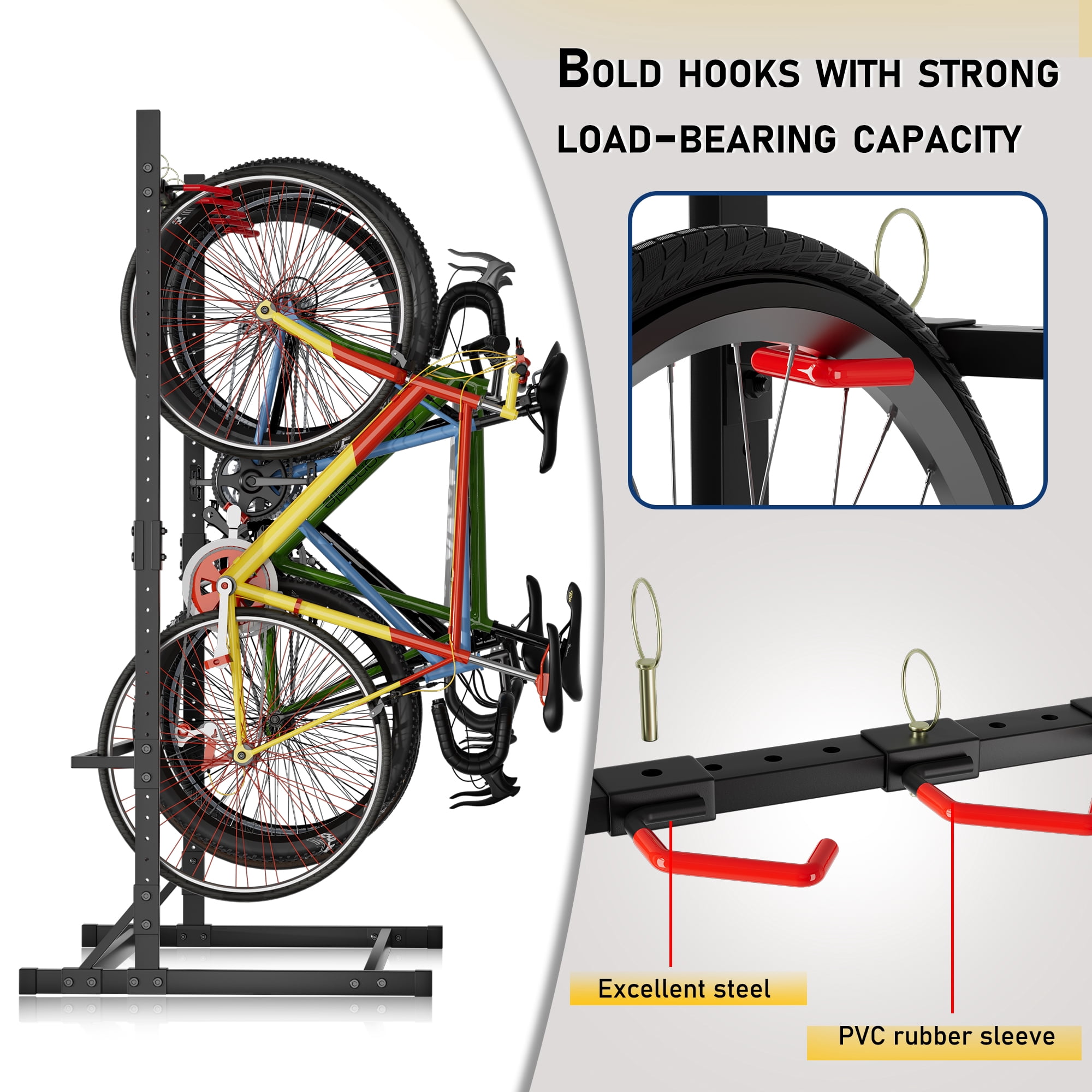 YOHKOH Heavy-Duty Freestanding Bike Rack, Vertical 5-Bike Floor Stand Storage Organizer (Black, 76 in Height) nthzl