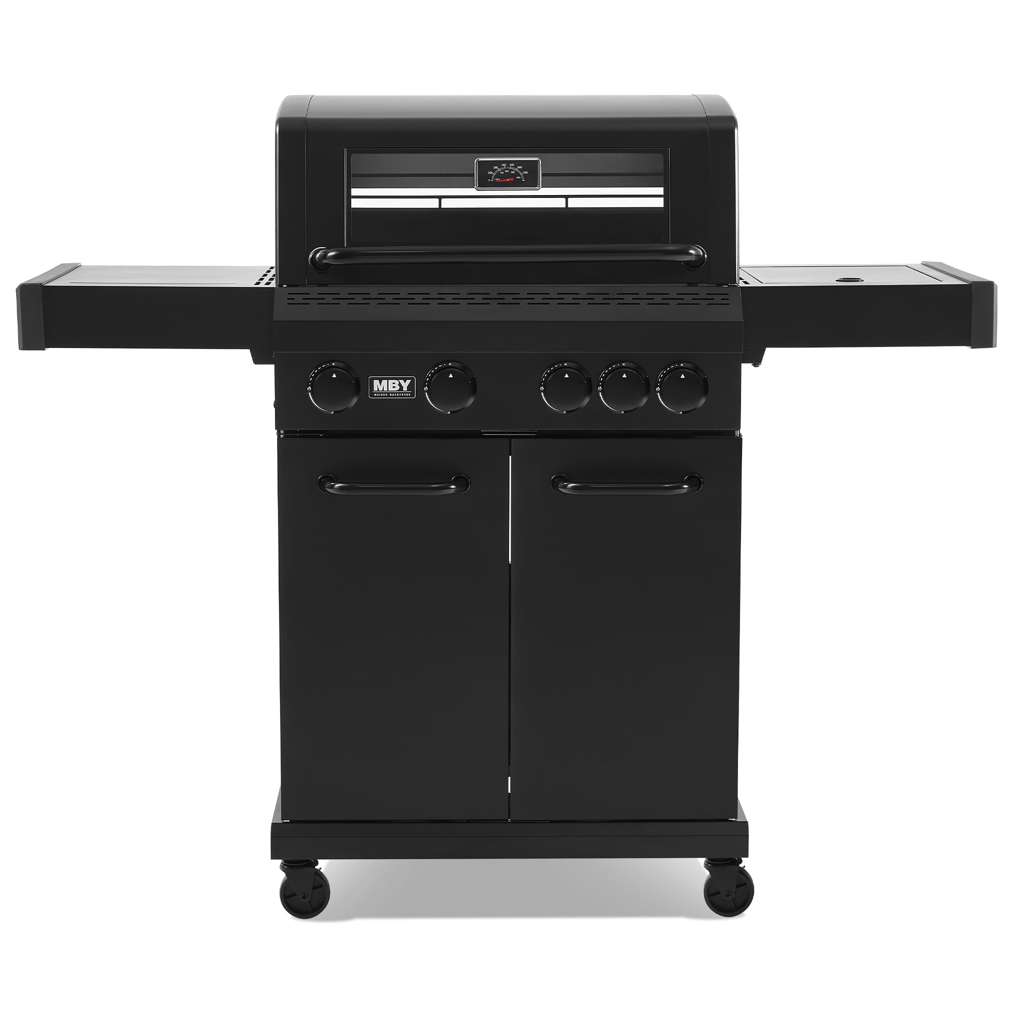 MAISON BACKYARDS 4-Burner Propane Gas Grill with Side Burner, 50,000 BTU Outdoor BBQ Grill with Cast Iron Grates and Griddle (Black, 480 sq. in.) b9ijy