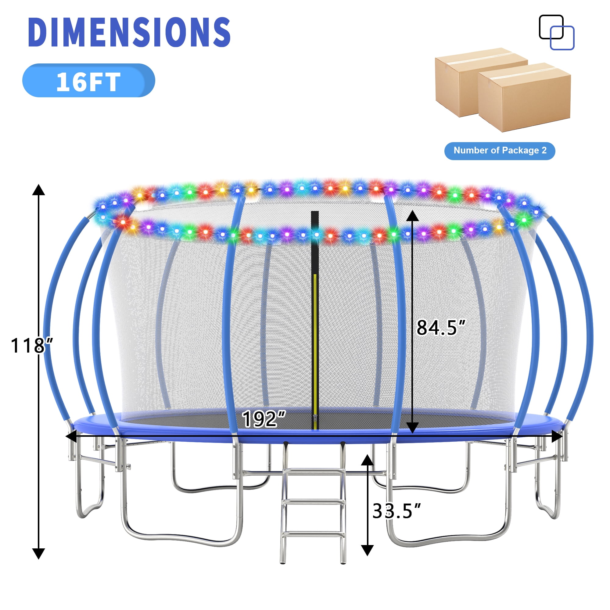 Ovatoys 16 ft Recreational Trampoline with Safety Enclosure and Ladder (Blue, 1600 lb Capacity) 1tcat
