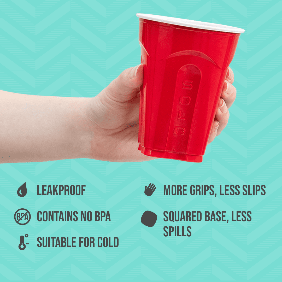 Solo Disposable Plastic Cups, Heavy-Duty Party Drinkware, Leakproof Design (Red, 18 fl oz, 100 ct) 14ght