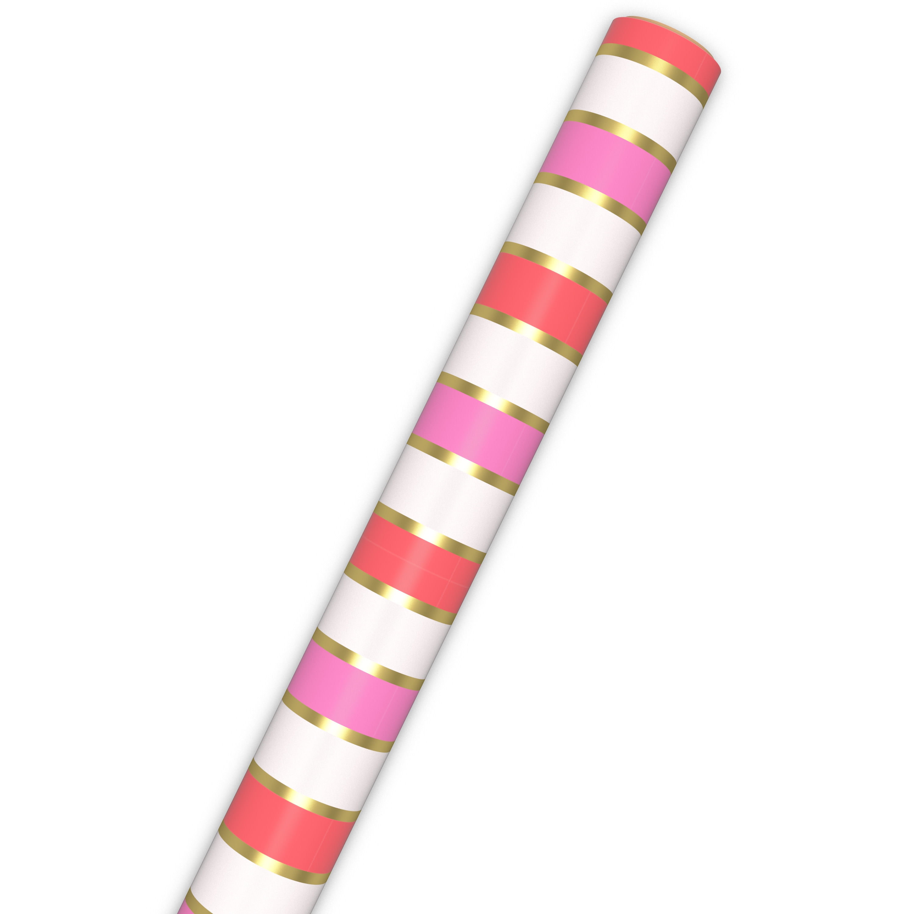 Hallmark Premium Gift Wrapping Paper (Pink and Gold Foil Stripes, 17.5 sq. ft.) j9mes