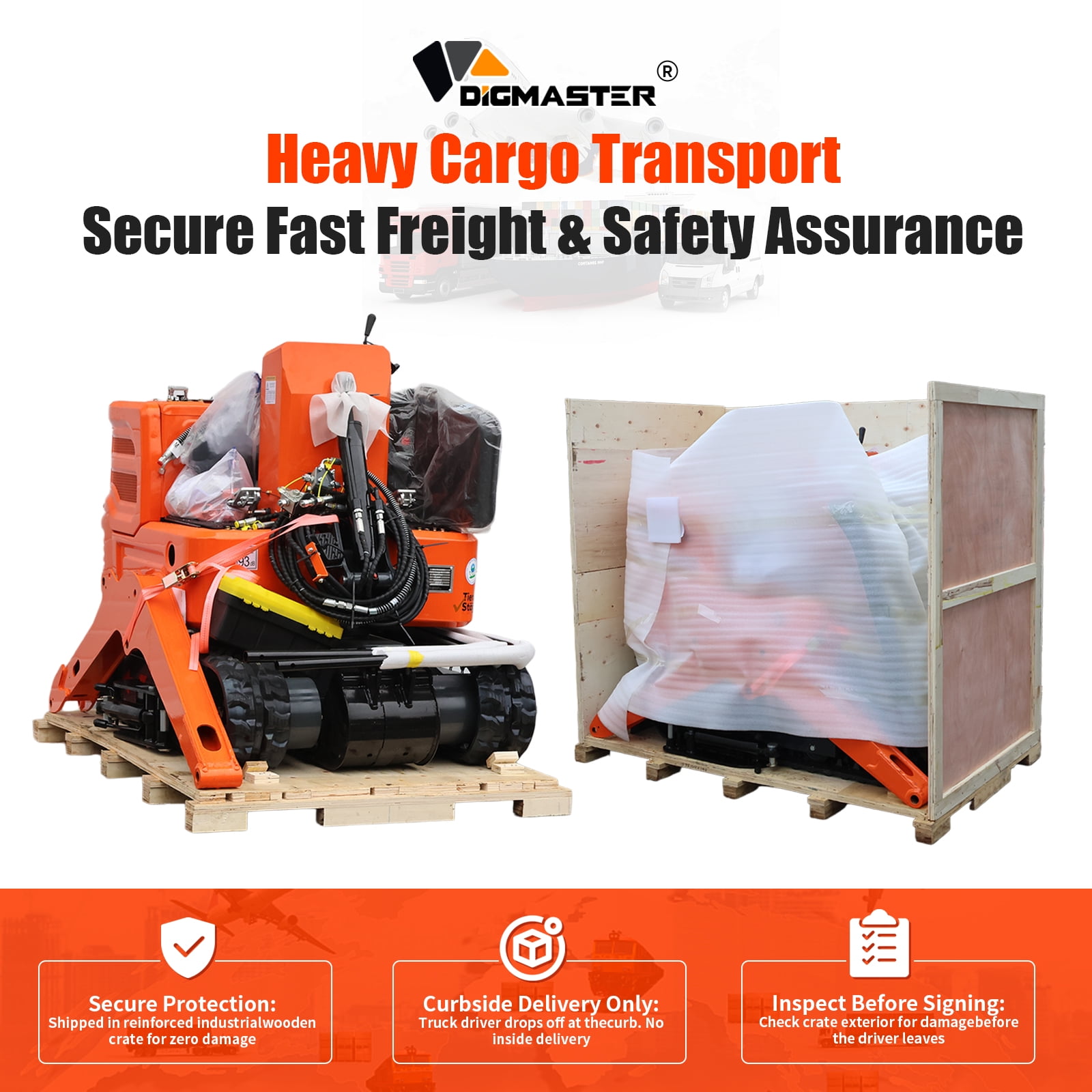 DigMaster 1.2 Ton Mini Excavator with 13.5 HP Gasoline Engine and Hydraulic Thumb (Orange, 2650 lb) diey3